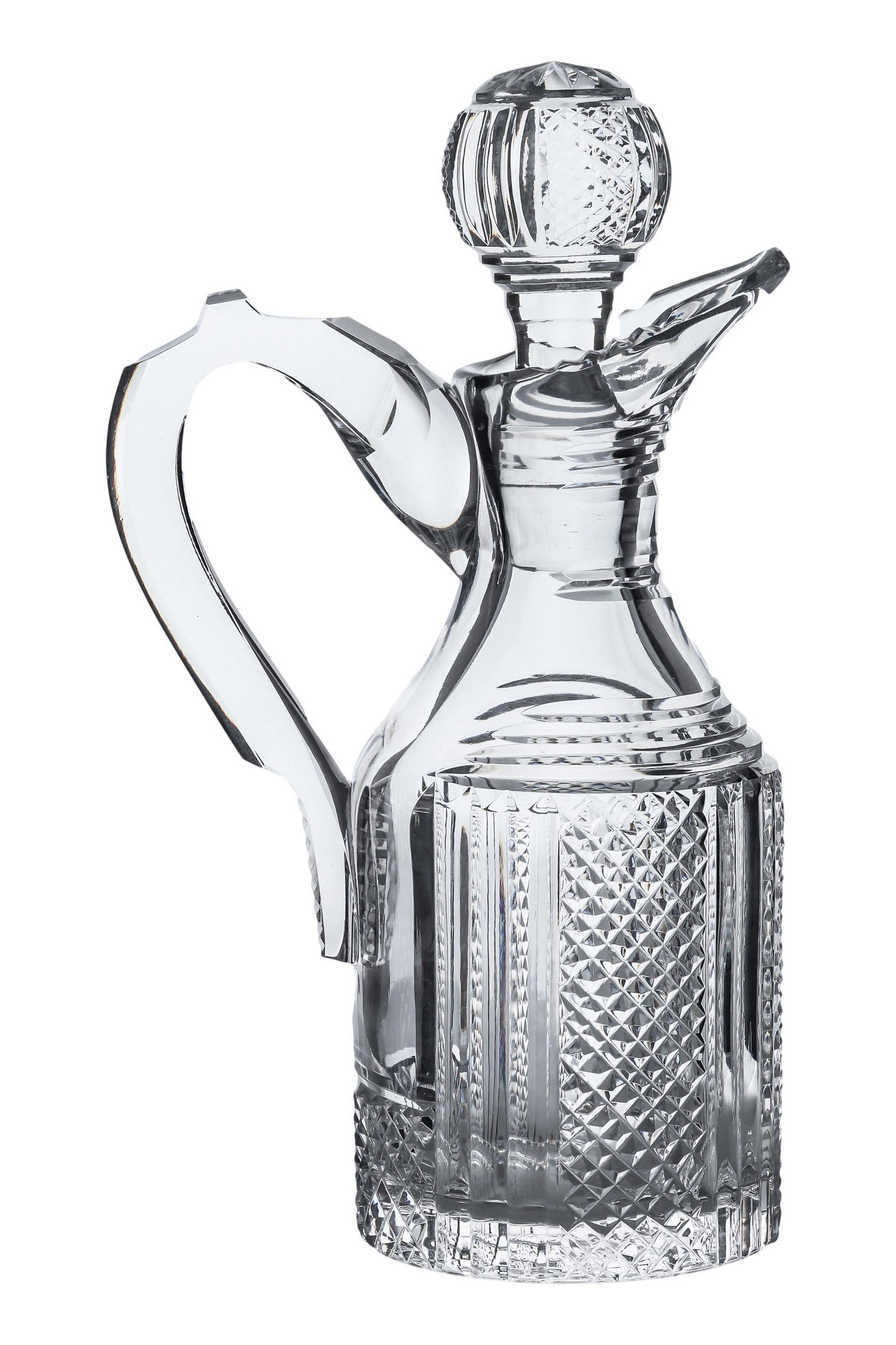 Waterford Crystal Hibernia Barware Wine Decanter: Irish cut crystal art glass bar barware themed liquor alcohol stoppered decanter. Modeled by Waterford in their "Hibernia" pattern. Production years : 1968 - 2017. Design features diamond quilt patter