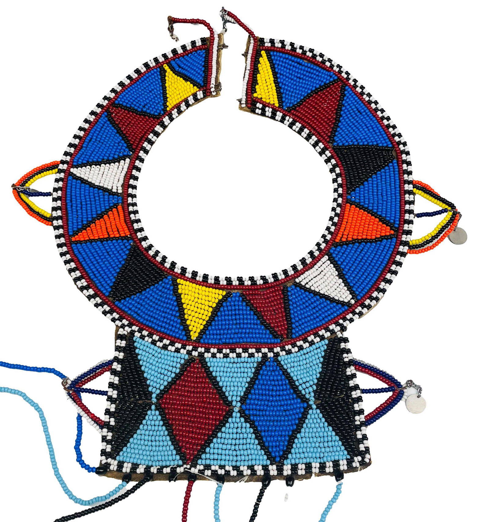 African Leather Beaded Ceremonial Collar Necklace (1 of 3)