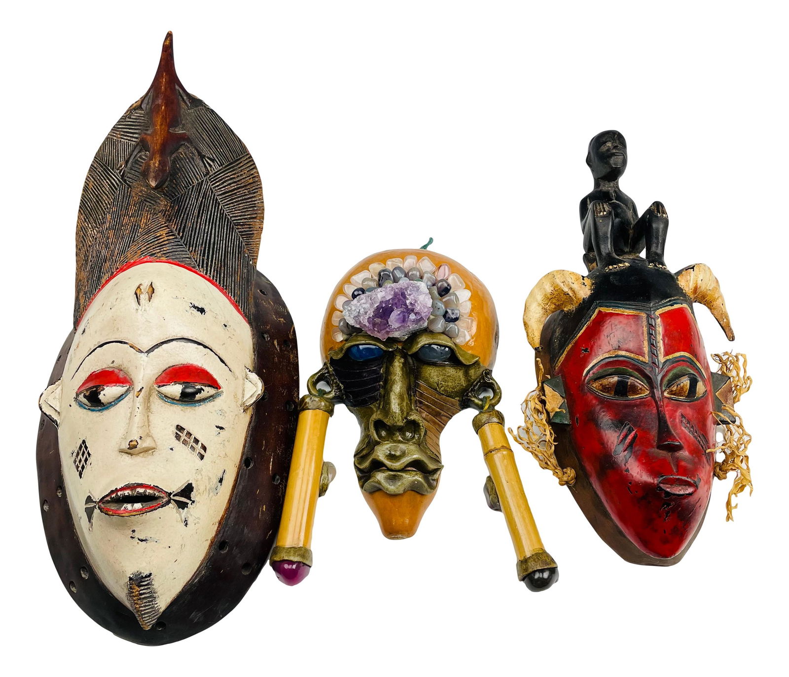 African Tribal Wood Painted Ritual Mask 3pc LOT (1 of 7)