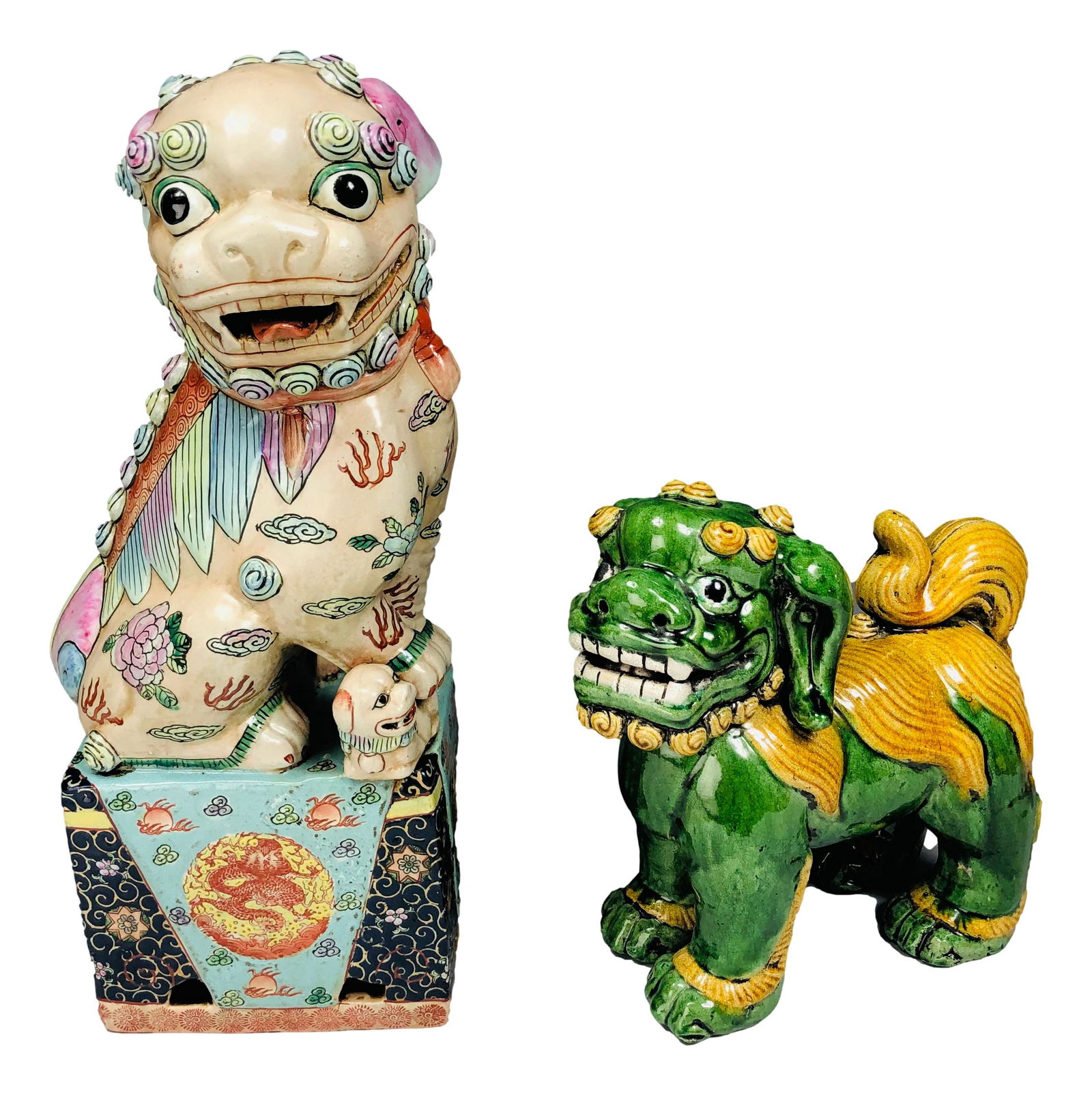 20th C. Chinese Porcelain Foo Dog Statue 2pc LOT (1 of 9)