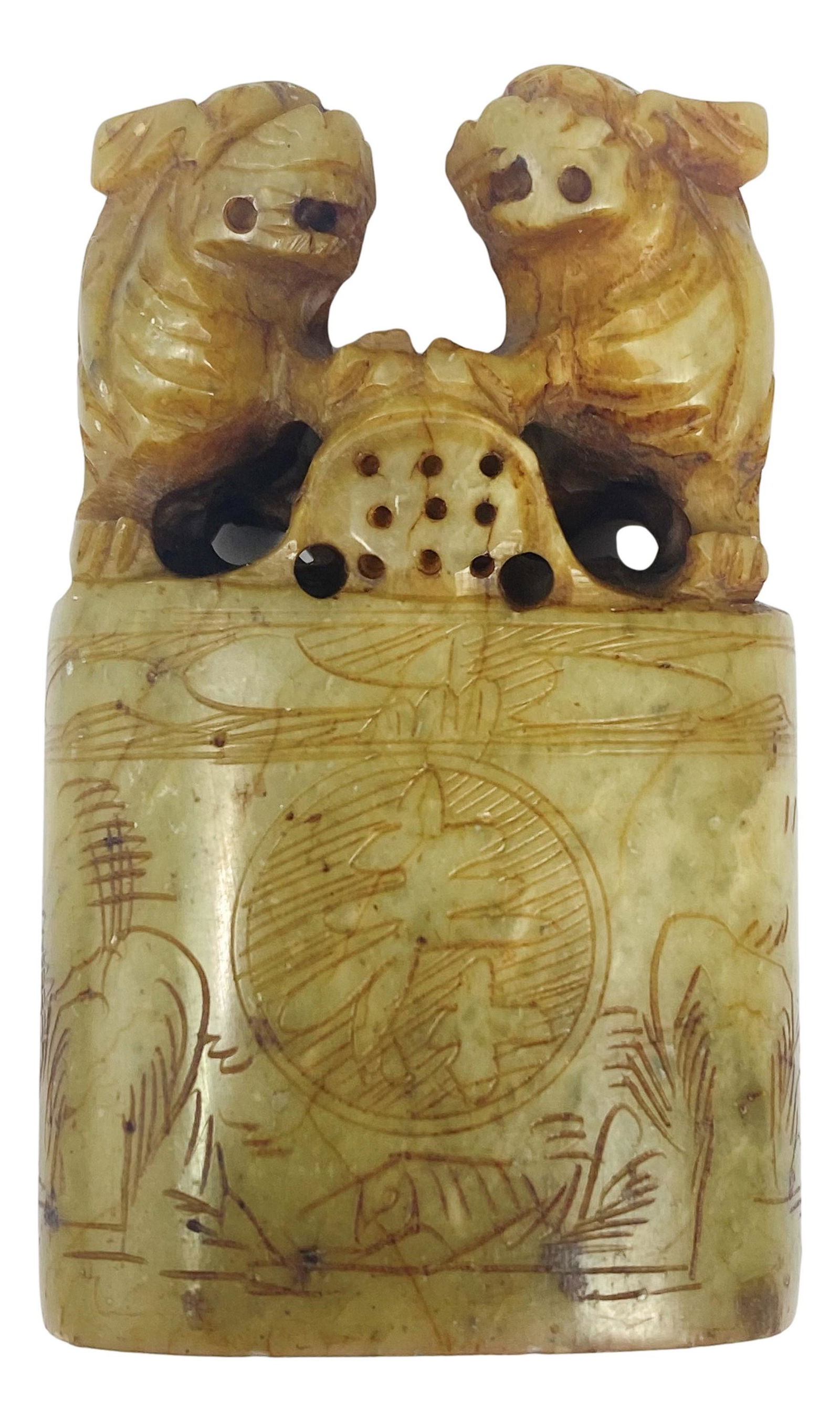 Chinese Jade Hand Carved Etched Foo Dogs Stamp (1 of 6)