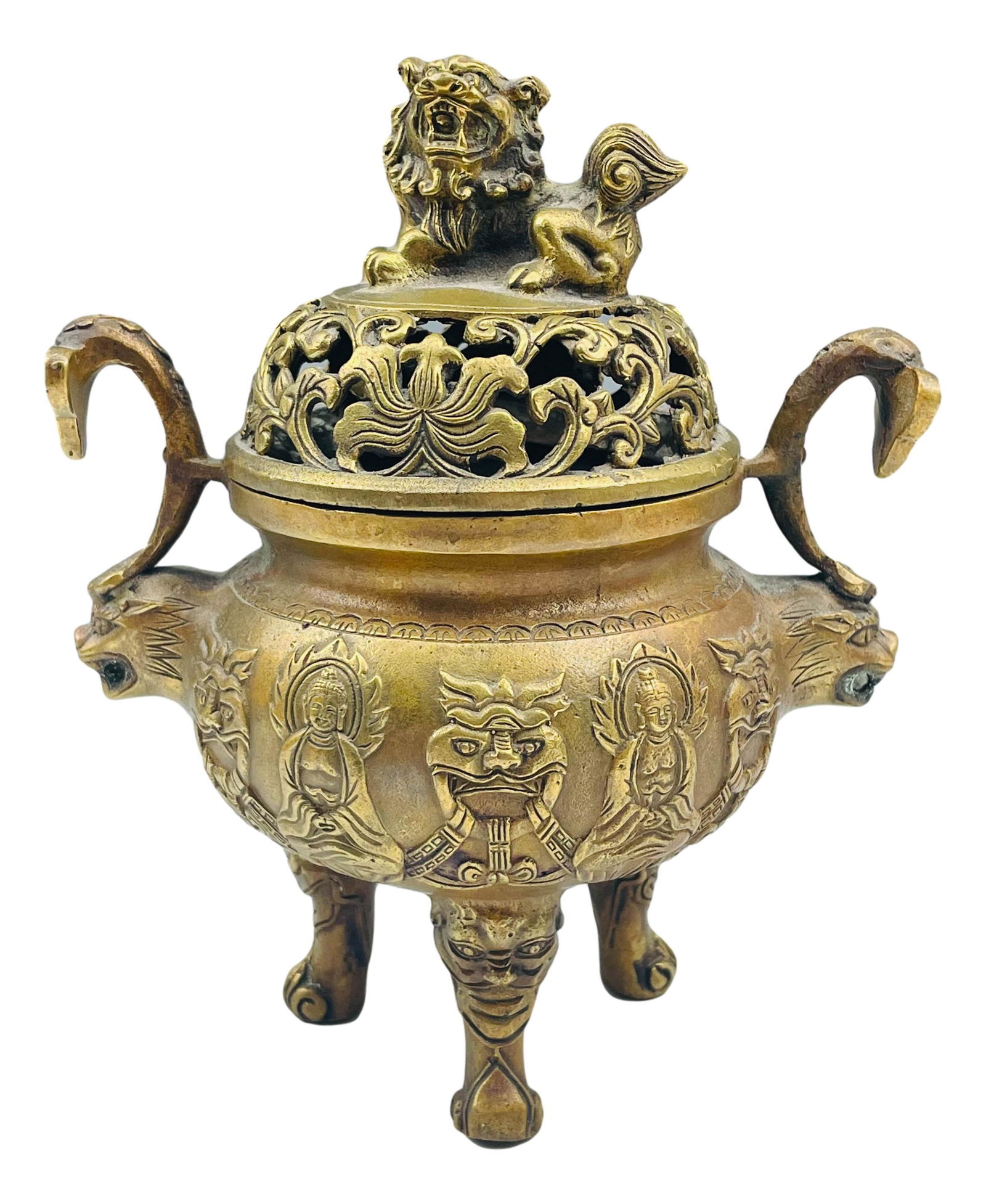 Chinese Export Bronze Lidded Censer Incense Burner (1 of 5)