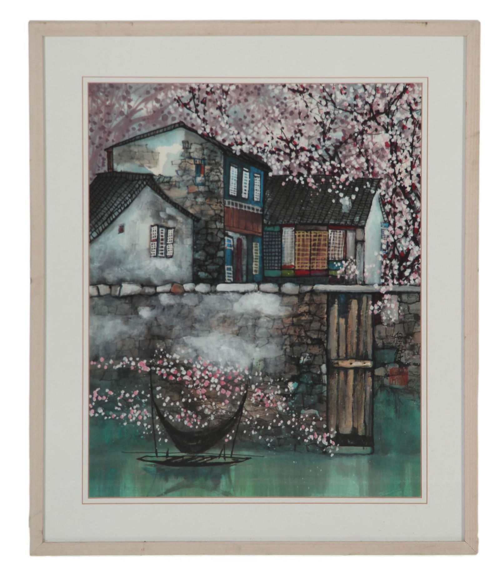 Japanese House Cherry Blossom Watercolor Painting (1 of 4)