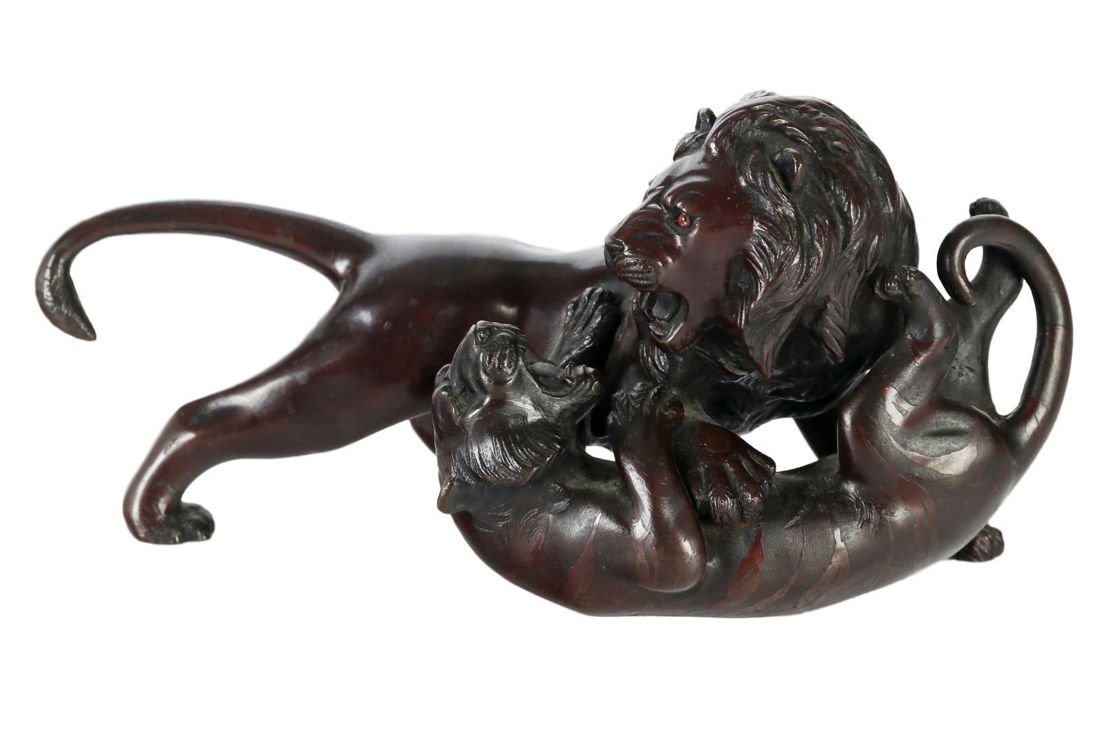 Japanese Meiji Period Bronze Lion Tiger Sculpture (1 of 5)