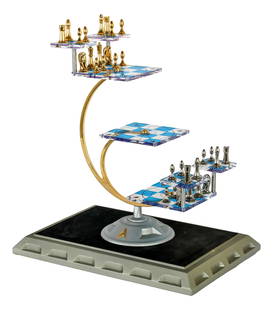 Star Trek Tri Dimensional Franklin Mint Chess SET: Limited edition intergalactic Franklin Mint Star Trek tri dimensional chess set. Comprised of 3 main playing boards and 4 moveable attack boards. Made of acrylic and gold plated hardware. Modeled on