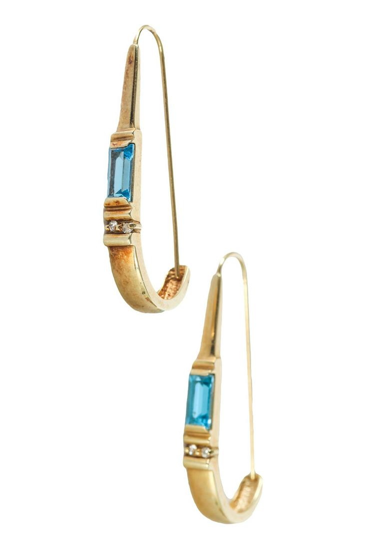 14K Yellow Gold Pair Blue Topaz Gemstone Earrings (1 of 4)