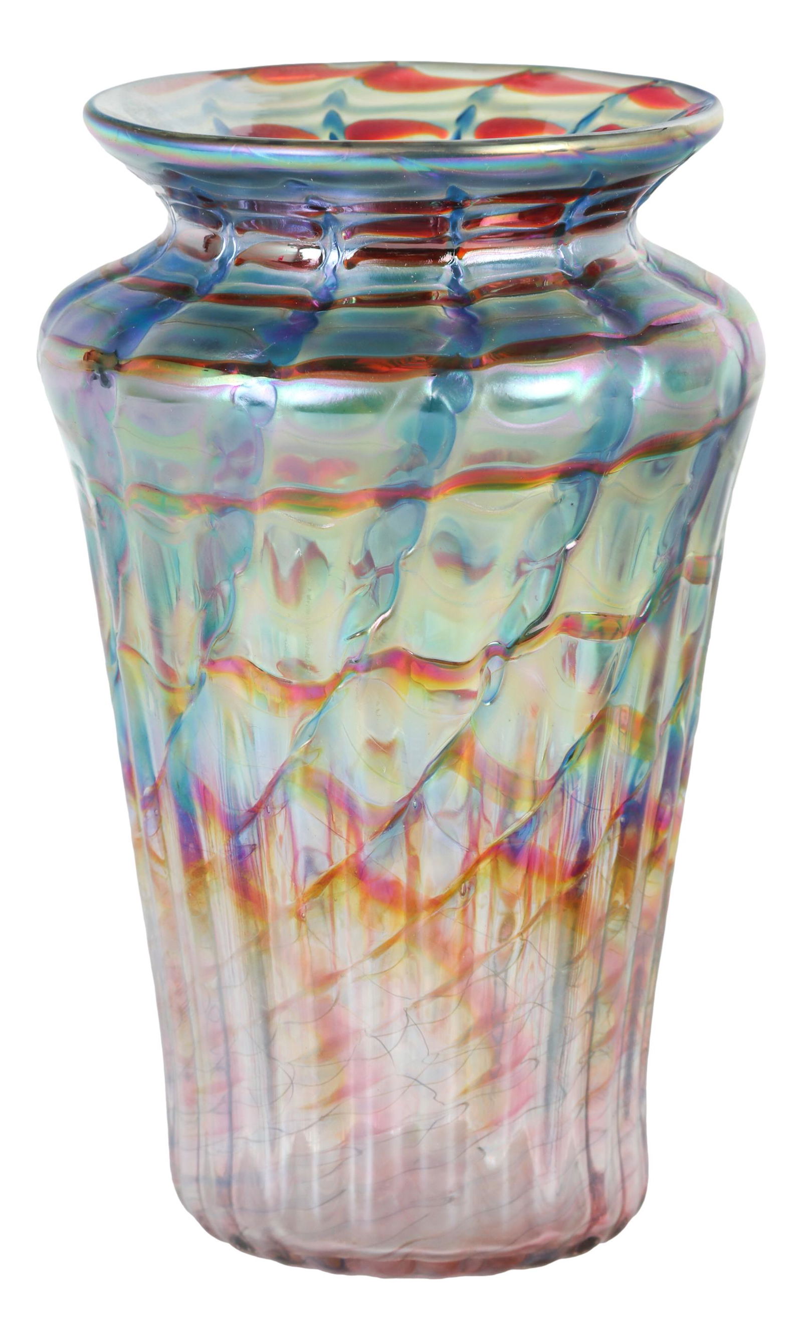 Mystery Artist Iridescent Ribbed Studio Glass Vase (1 of 5)