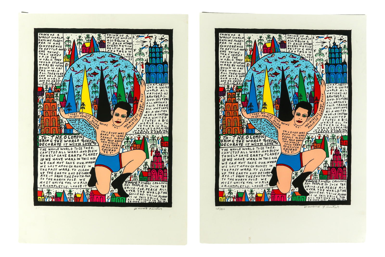 Howard Finster 1916-2002 Lithograph SIGNED 2pc LOT (1 of 5)