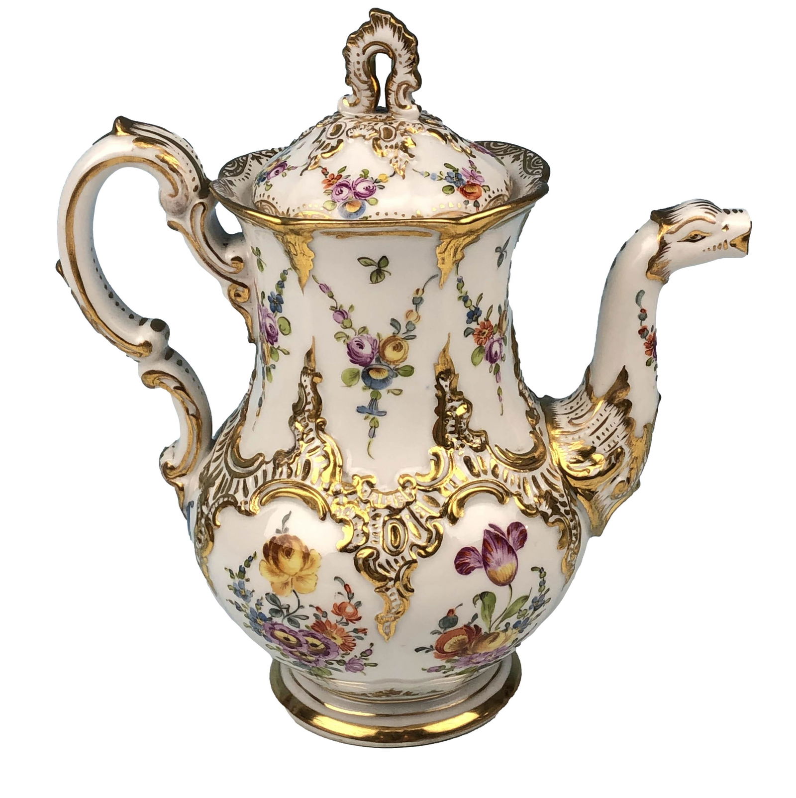 Antique Meissen Floral Gold Gilt Porcelain Teapot (1 of 6)