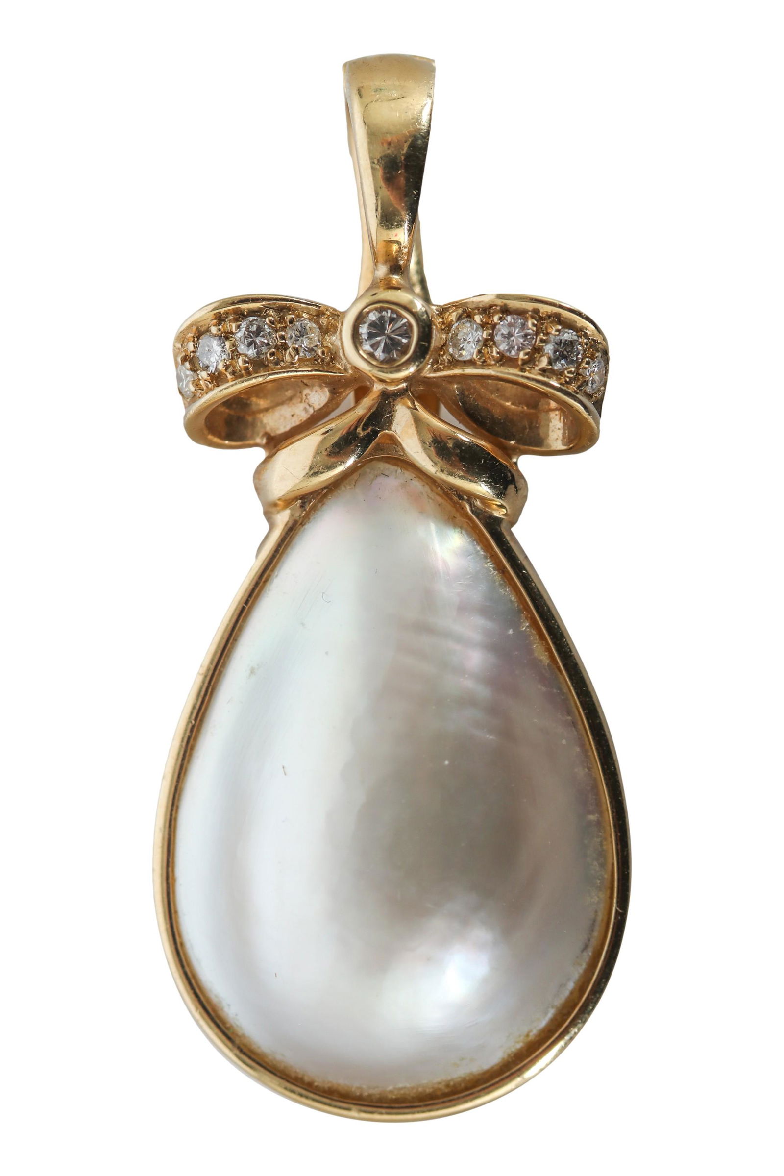 14K Pear Shape Mabe Pearl Diamond Necklace Pendant (1 of 4)