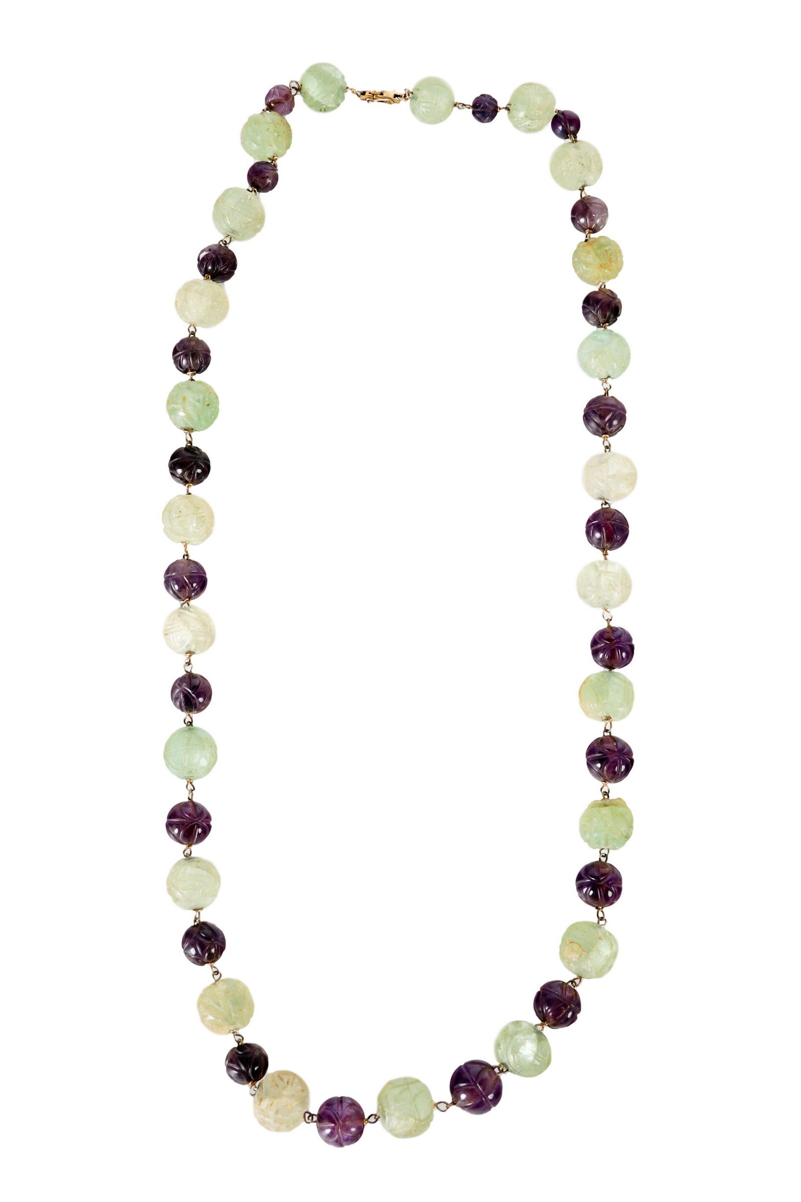 Carved Fluorite Amethyst 14K Clasp Beaded Necklace (1 of 4)
