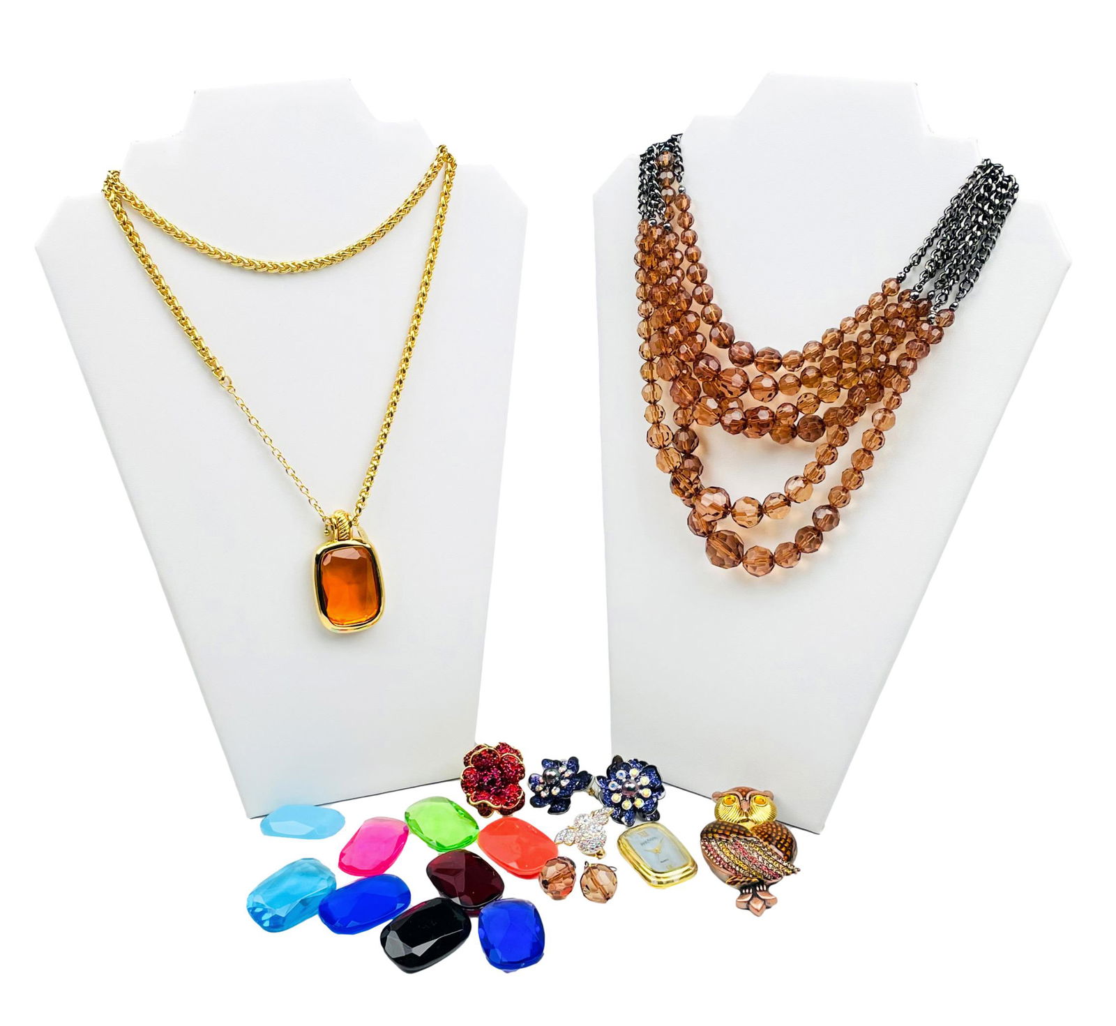 Joan River Multicolor Crystal Brooch Ring Necklace (1 of 6)