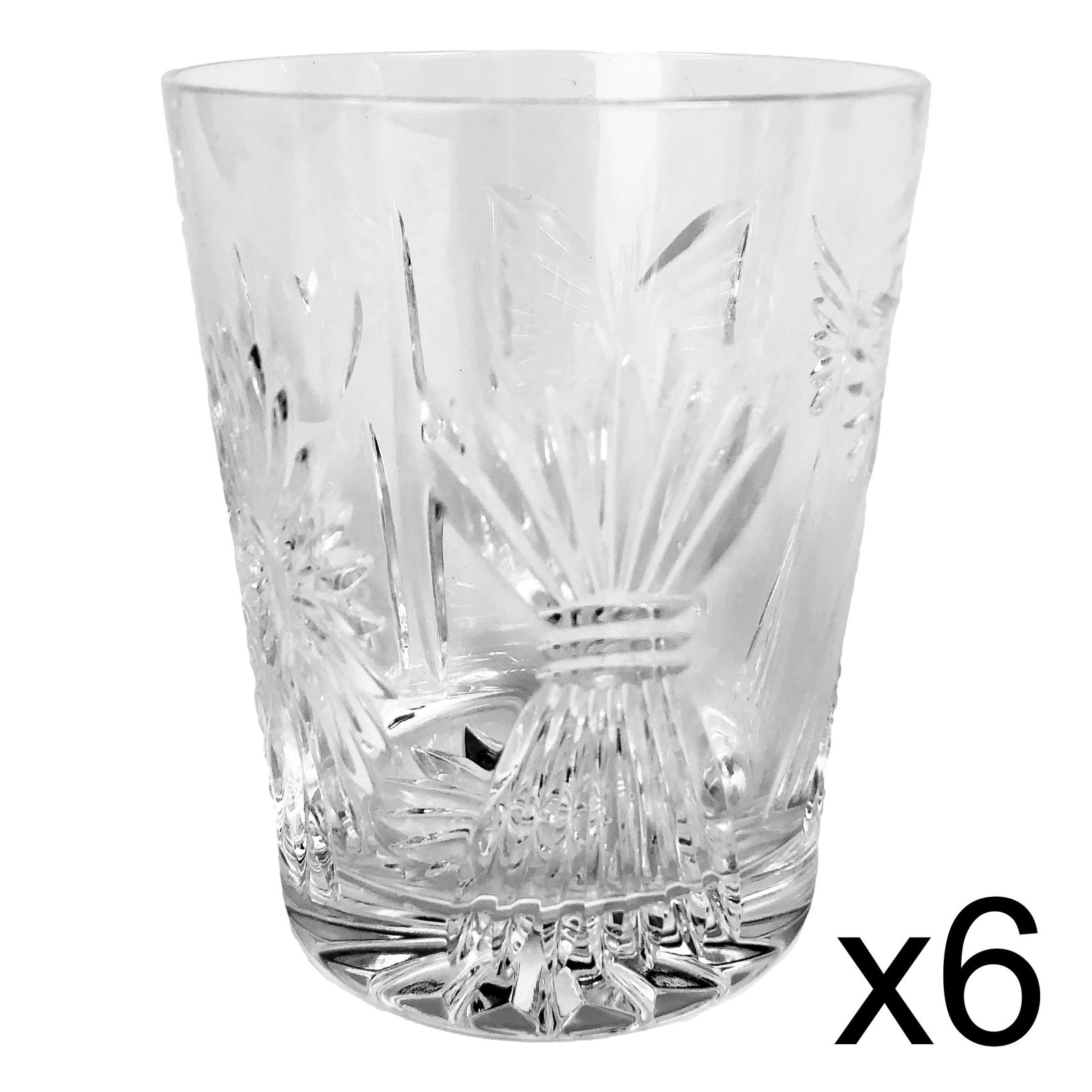 6 Waterford Millennium Series Double Old Fashioned: Late 20th century crystal art glass bar barware double old fashioned whisky alcohol liquor tumblers. Modeled by Waterford Millennium Series in their "Prosperity" pattern. Production years : 1996 - 200
