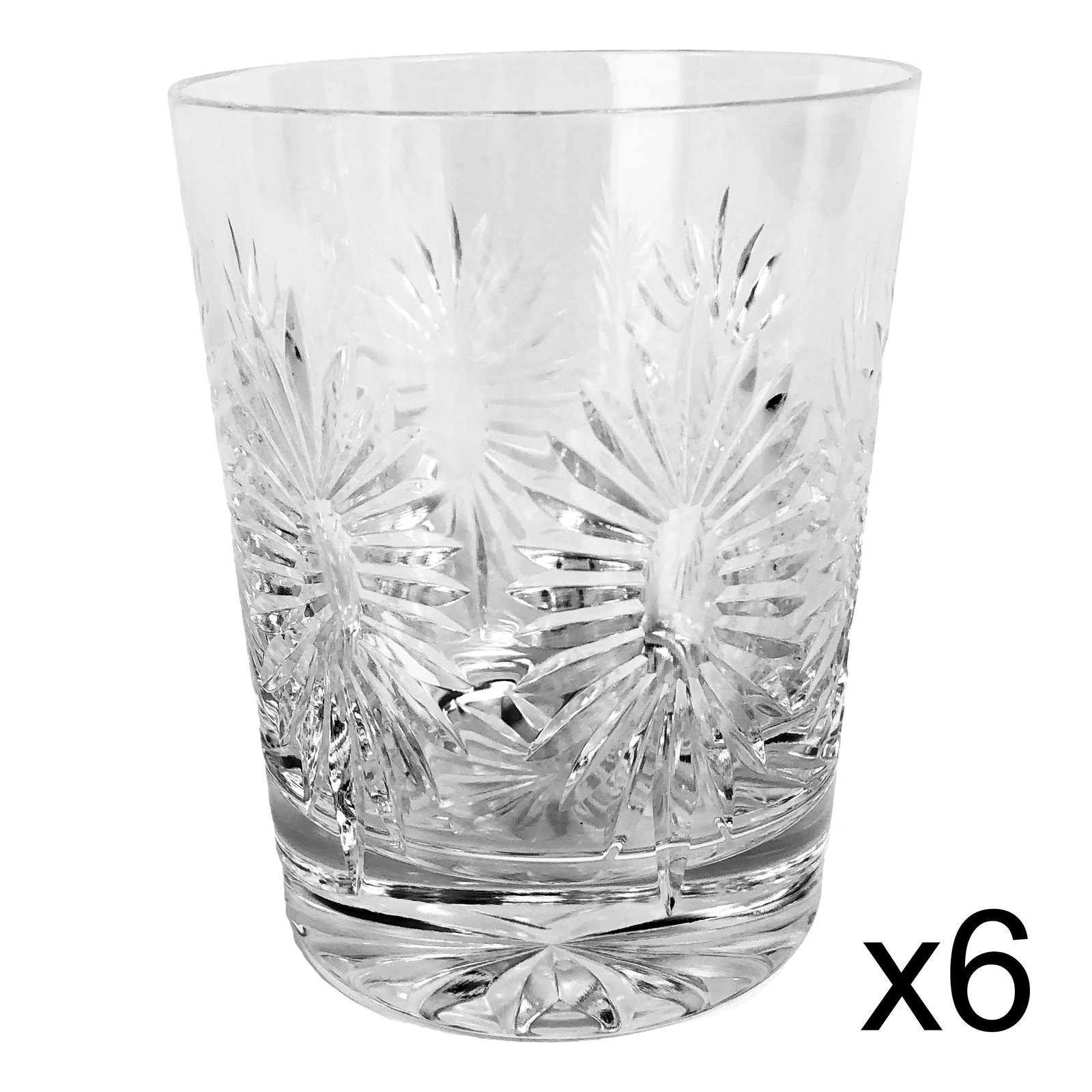 6 Waterford Millennium Series Double Old Fashioned: Late 20th century crystal art glass bar barware double old fashioned whisky alcohol liquor tumblers. Modeled by Waterford Millennium Series in their "Prosperity" pattern. Production years : 1996 - 200