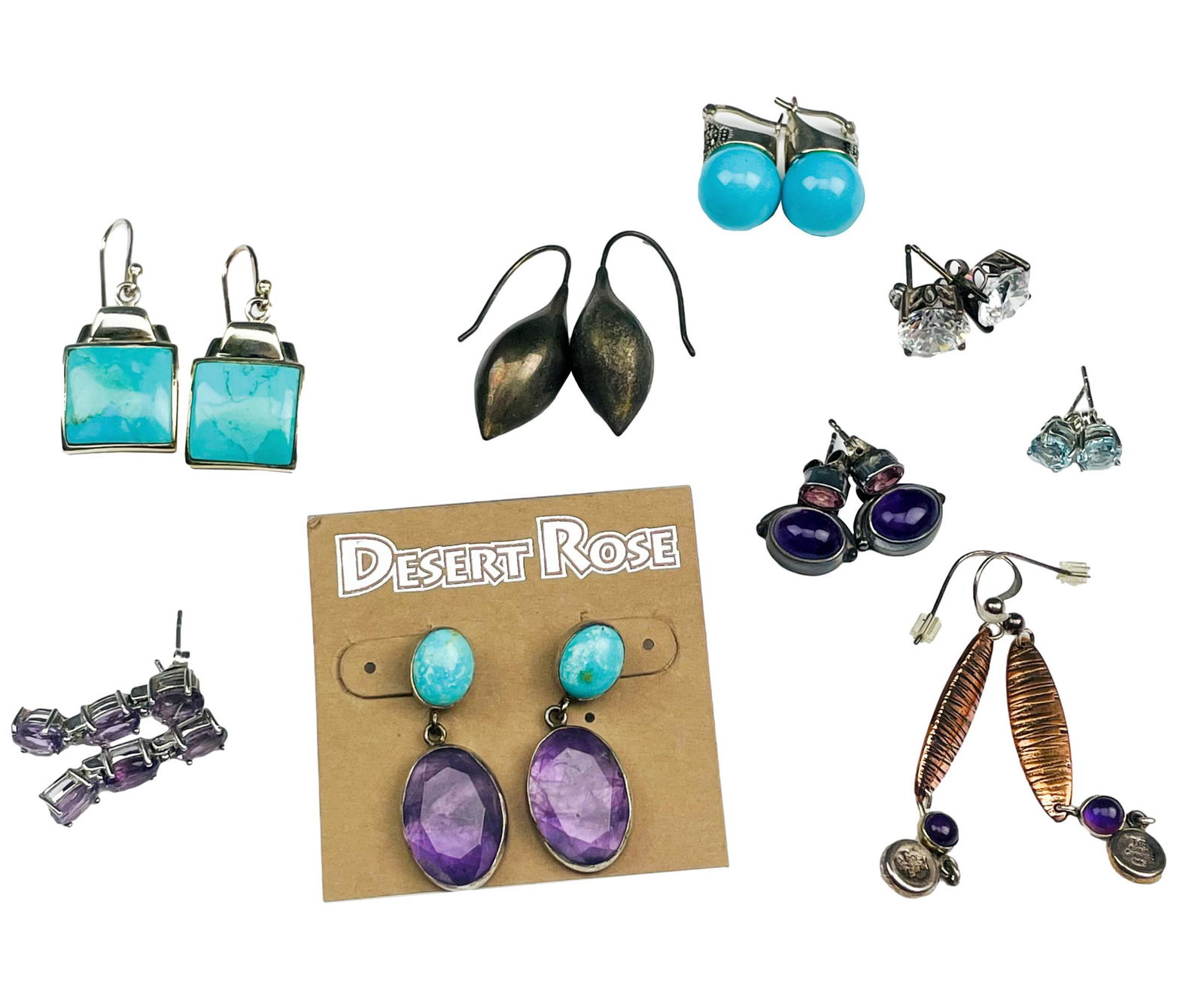 Sterling 925 Turquoise Amethyst Earrings 9pc LOT (1 of 5)