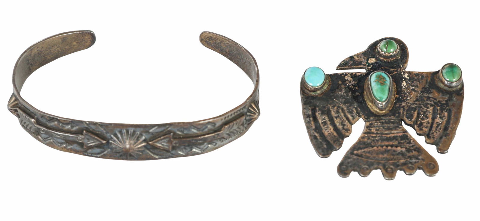 Native American Indian Sterling Pin & Bracelet LOT (1 of 5)