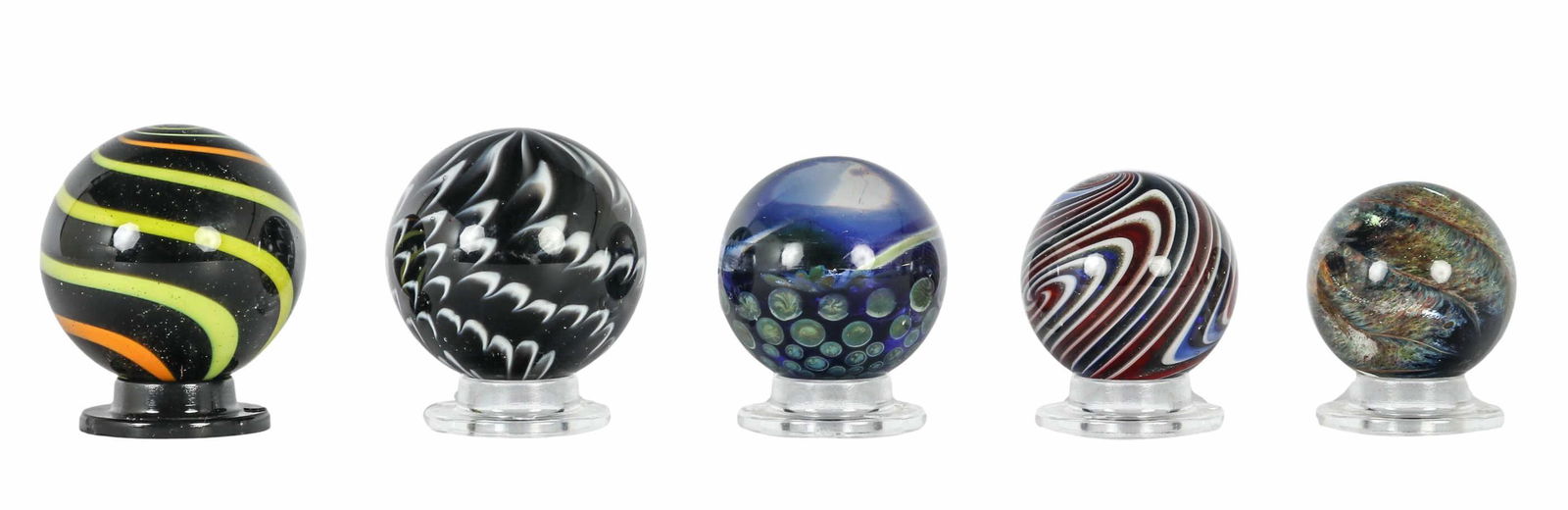 Multicolor Studio Art Glass Marbles SIGNED 5pc LOT (1 of 4)