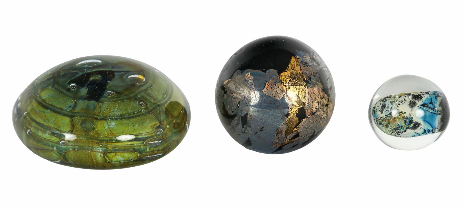 Studio Blown Glass Marble Desk Paperweight 3pc LOT (1 of 4)
