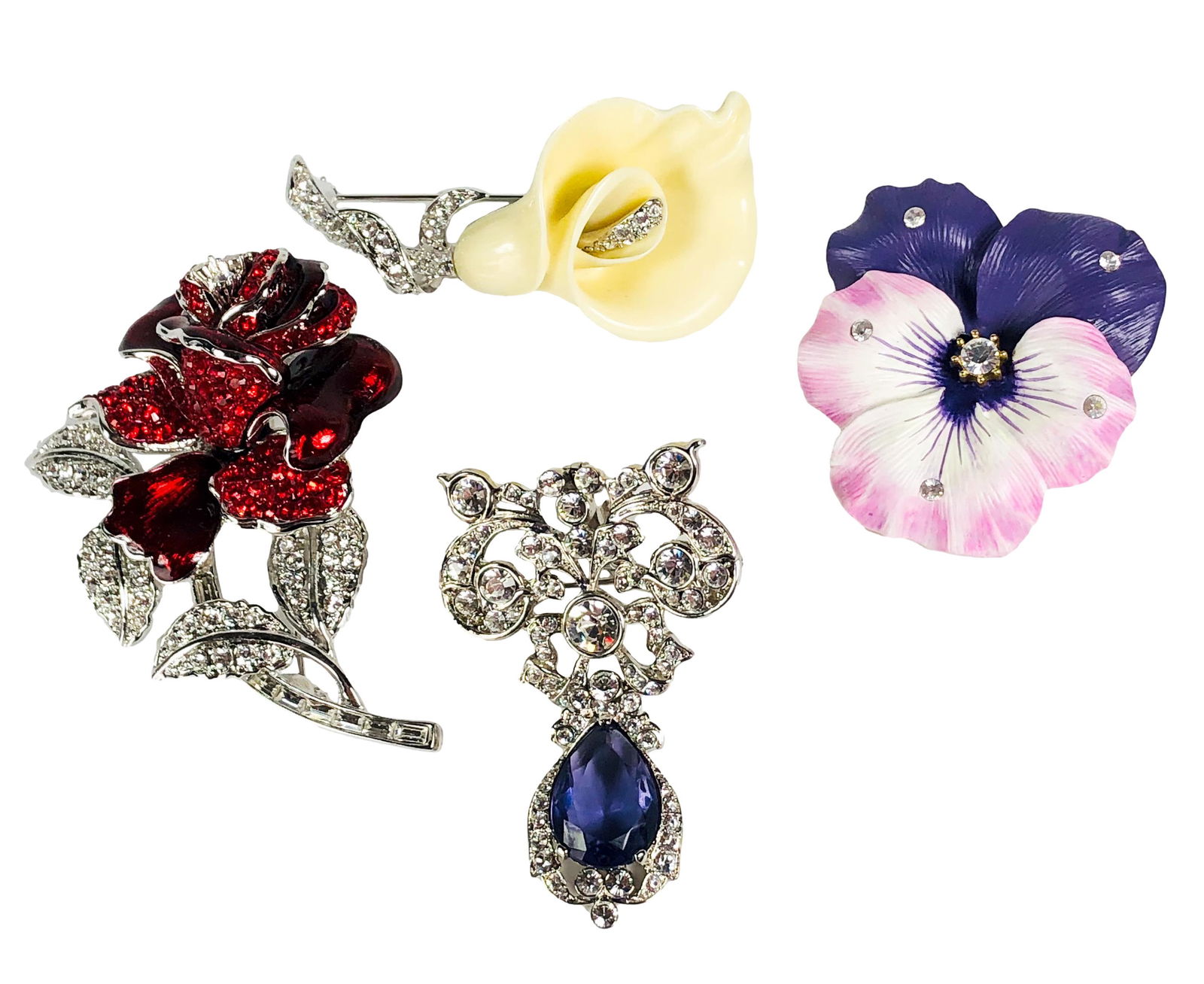 Nolan Miller Enamel Rhinestone Designer Pin 4p LOT (1 of 8)