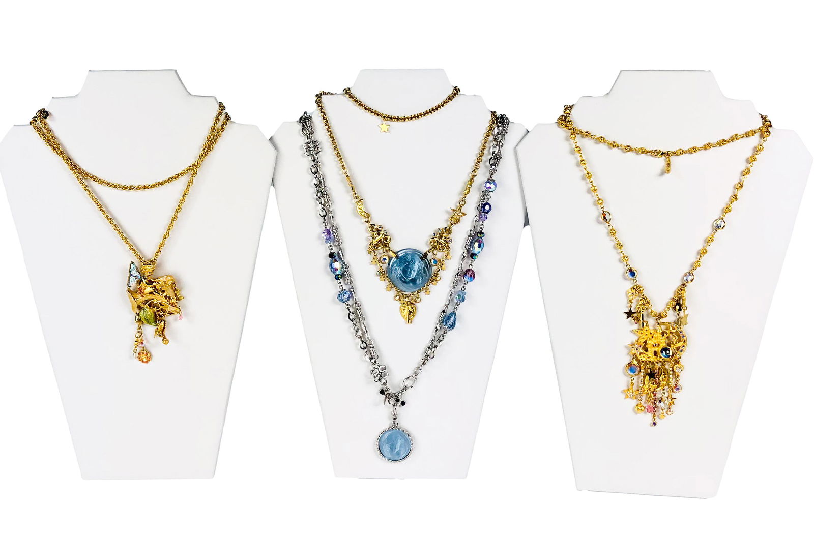 4 Kirks Folly Multicolor Crystal Pendant Necklace: Designer ~ Jennifer Kirk ~ Co founder, CEO, Creative Director and owner of Kirks Folly ~ a fanciful, whimsical and fairy filled line of fantasy jewelry, home accessories and clothing that was sold on