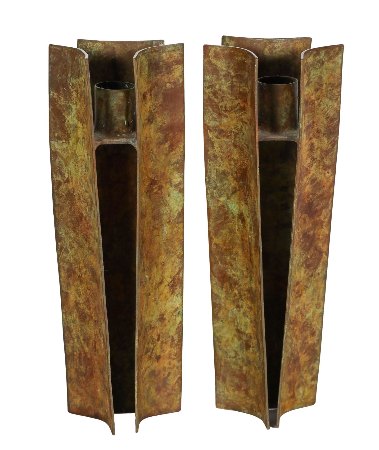 Modern Brutalist Bronze Pr Patinated Candlesticks (1 of 4)