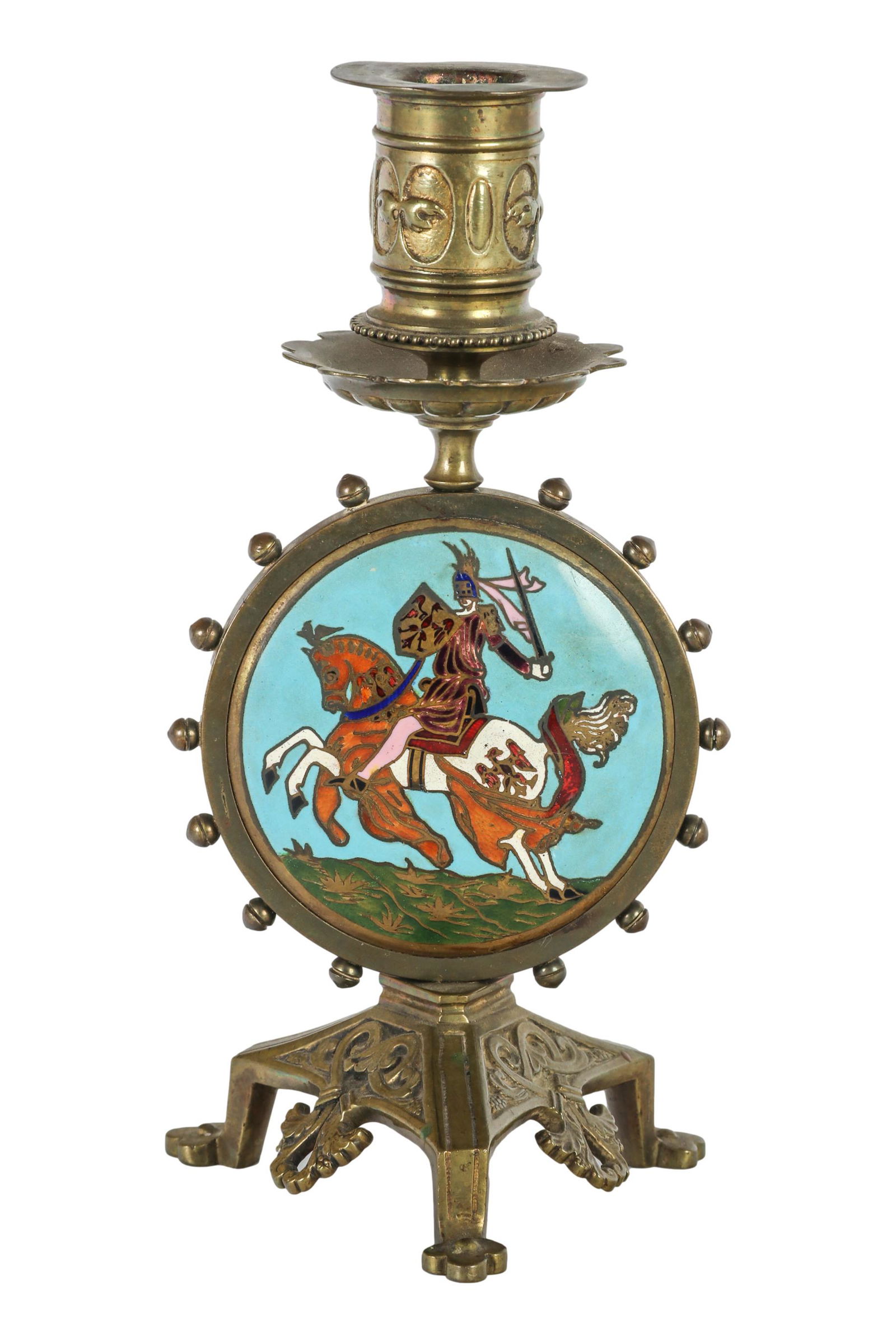 Antique French Bronze Enamel Warrior candle holder (1 of 5)
