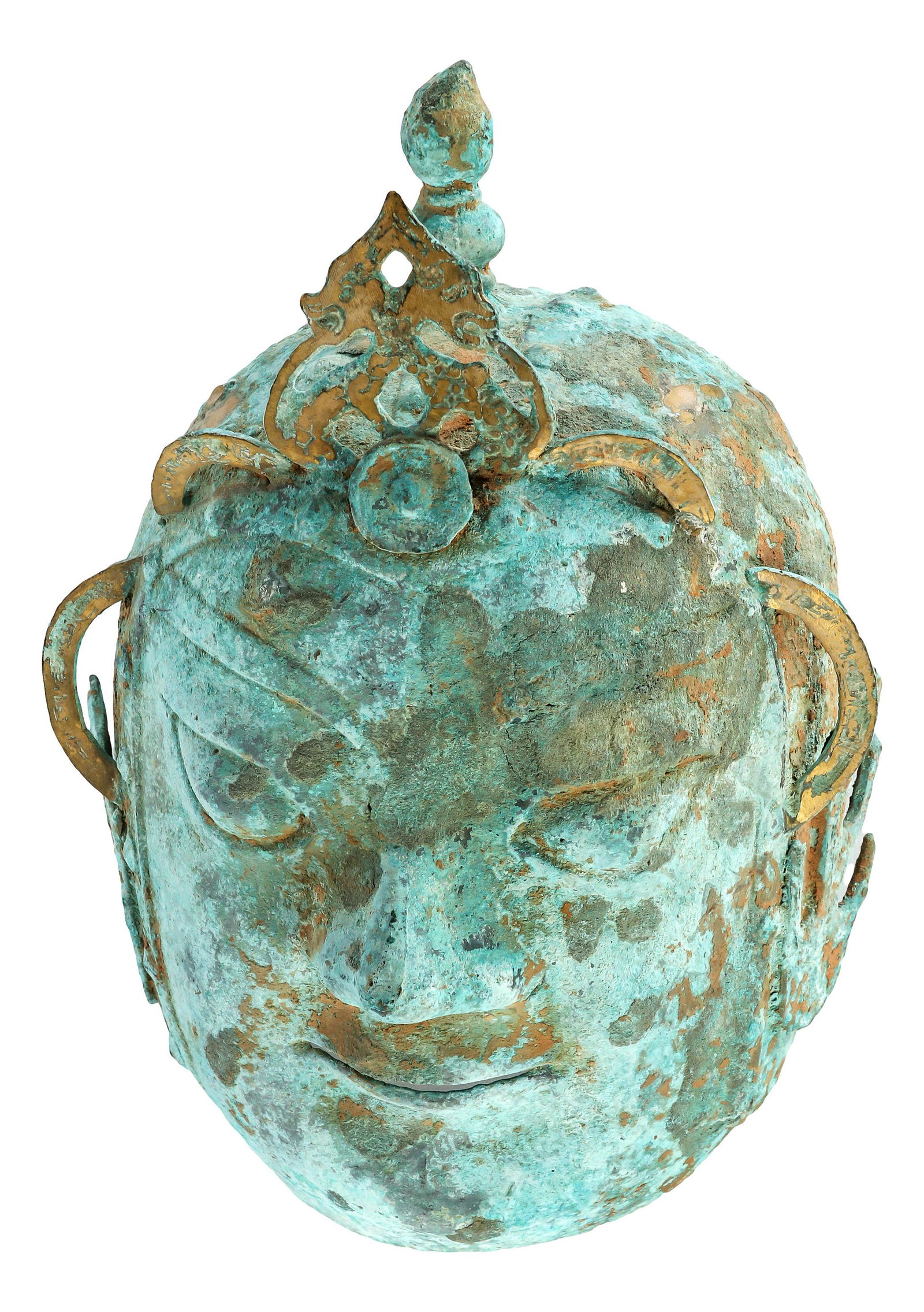 Ancient Style Patinated Gold Gilt Bronze Mask Face (1 of 5)