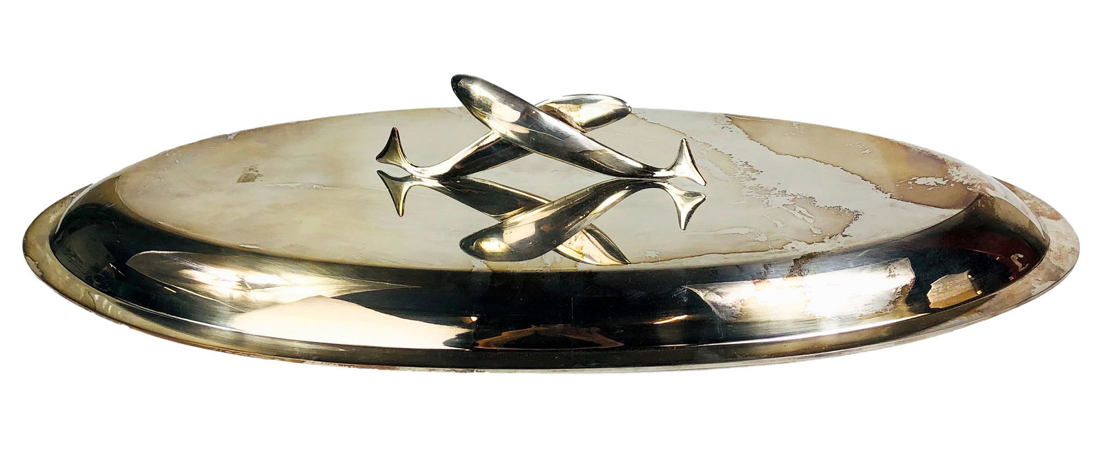 Modernist Silver Plate Figural Fish Handle Tray Lid (1 of 5)