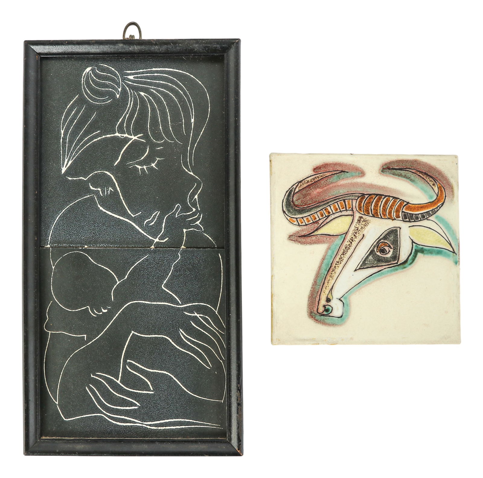 Lambercy & Mystery Artist Ceramic Plaques 2pc LOT (1 of 5)