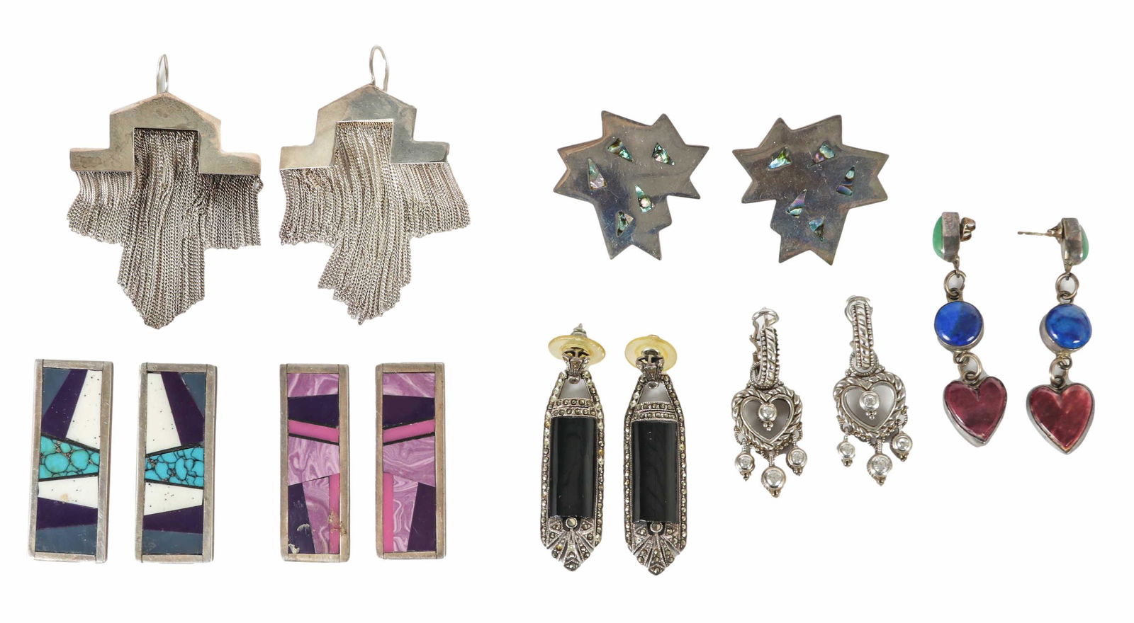 Sterling Silver Inlay Gemstone Earring x 7pc LOT (1 of 6)