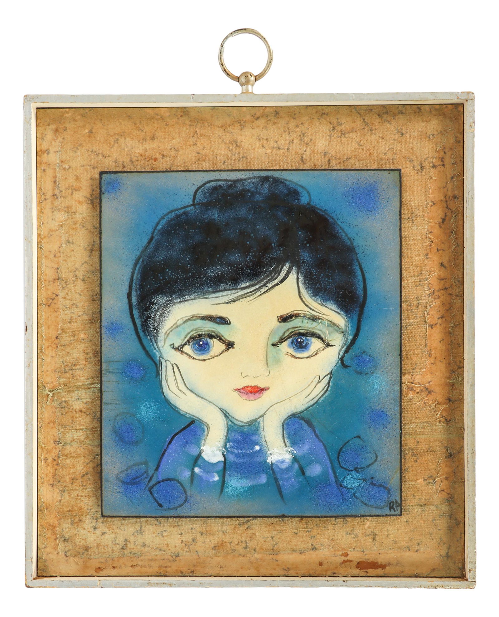 Enamel Copper Mid Century Modern Portrait Painting (1 of 5)