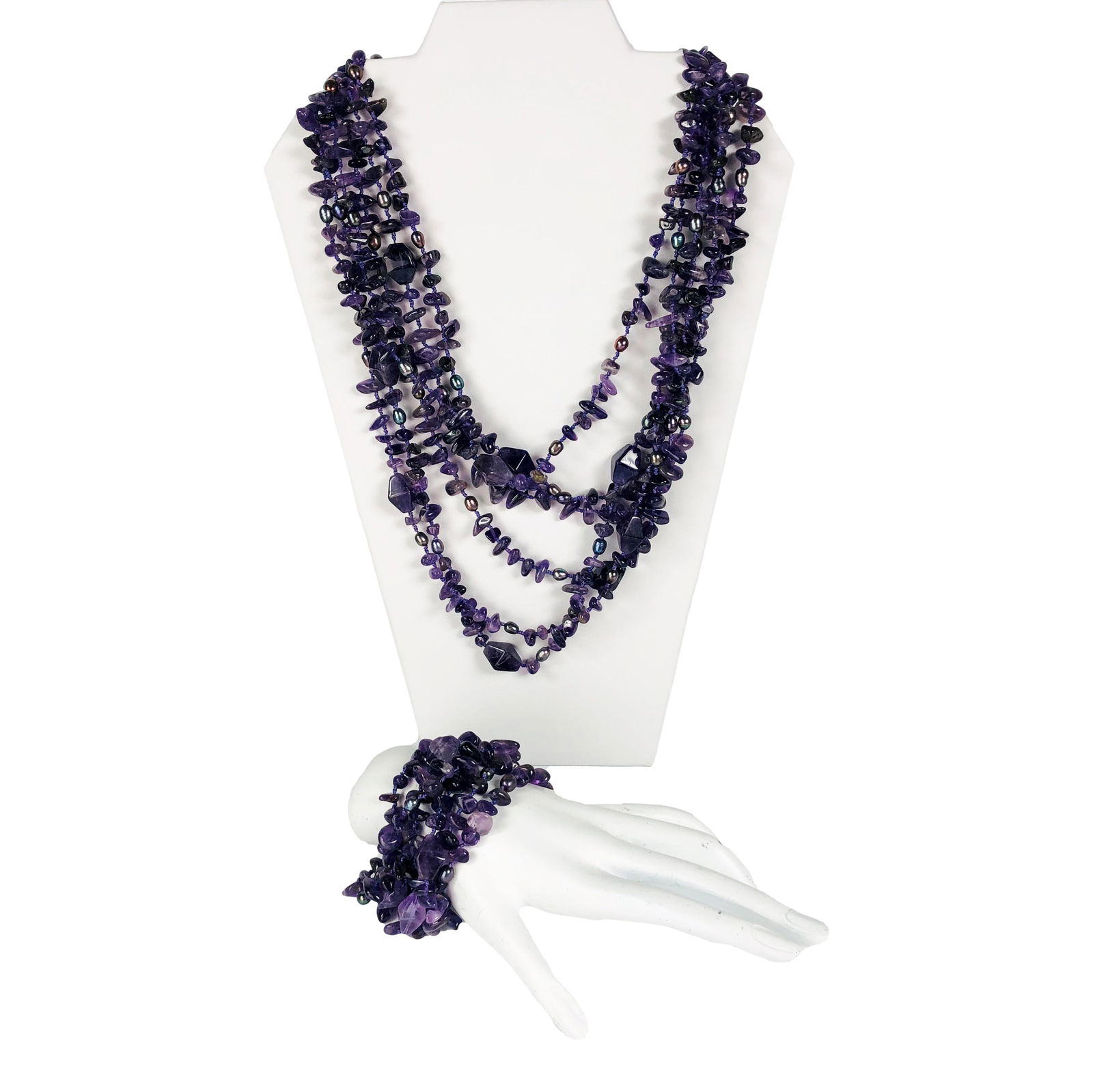 Sterling Multi Strand Amethyst Necklace & Bracelet (1 of 7)