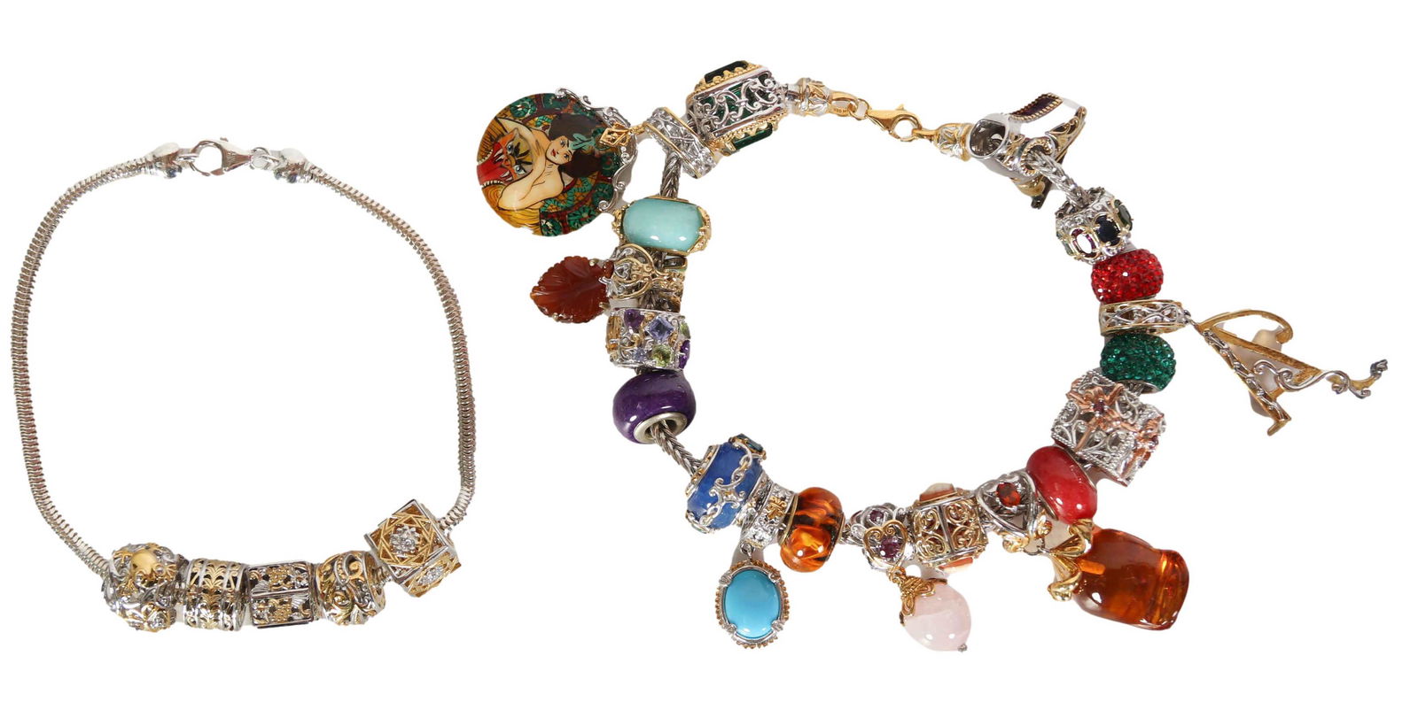 Sterling Silver 925 Women's Charm Bracelet 2pc LOT (1 of 5)