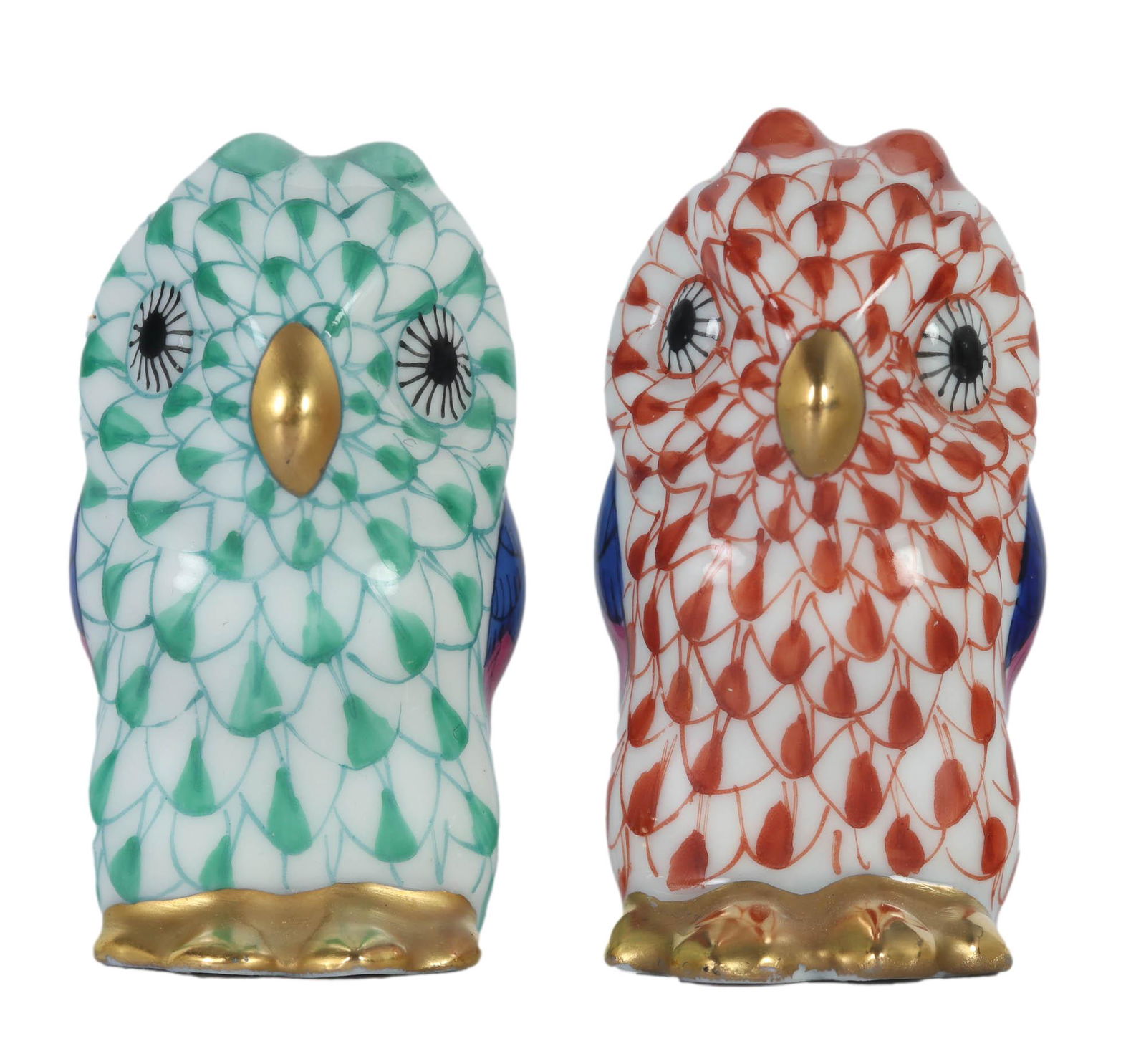 Herend Green Rust Fishnet Owl Bird Figurines LOT (1 of 4)