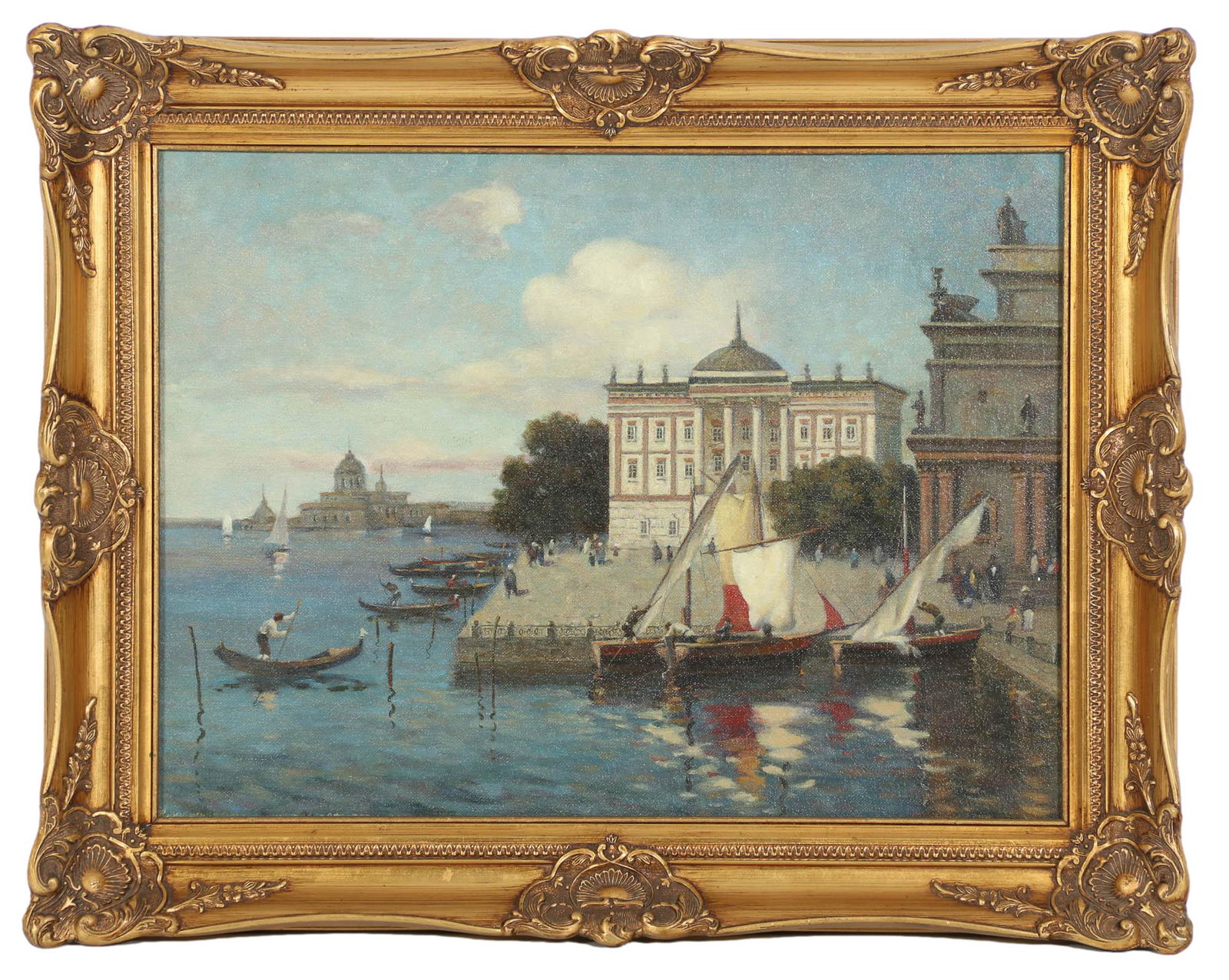 Venetian Canal Boat Architectural Oil Painting 20C (1 of 3)