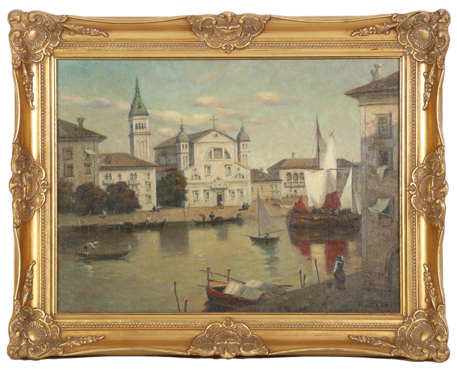 Venetian Canal Boat Landscape Oil Painting SIGNED (1 of 4)