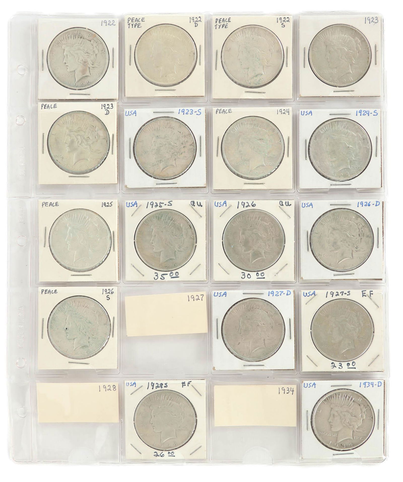 Partial Date Collection 17 US Silver Peace Dollars (1 of 4)