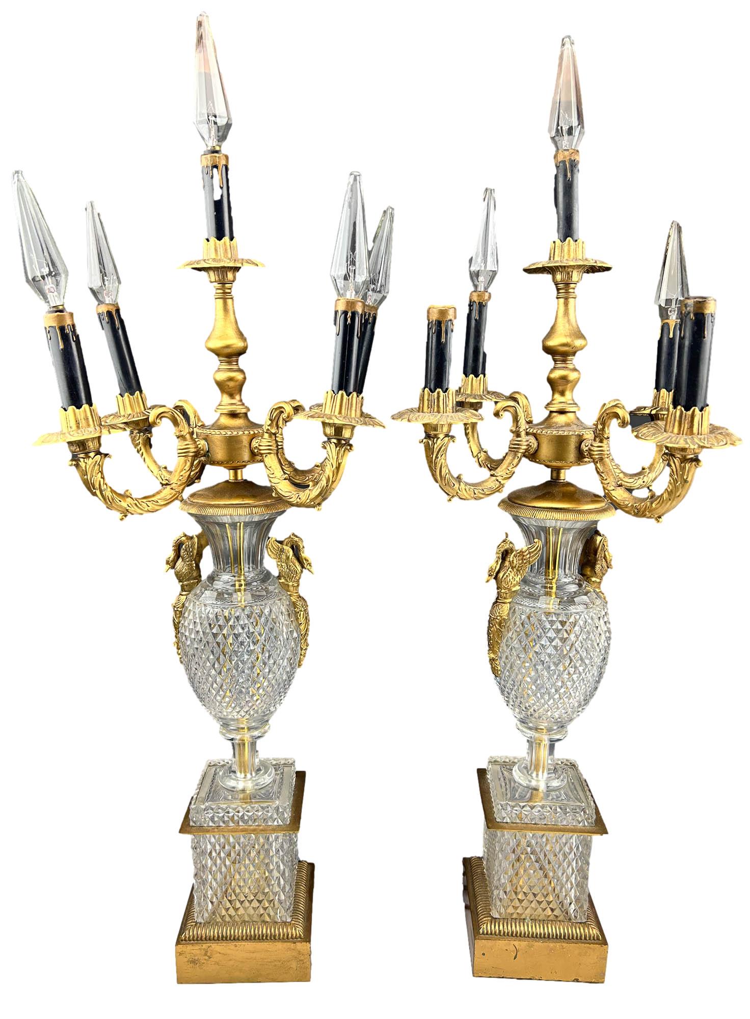 Antique PAIR of French Bronze Crystal Table Lamps (1 of 6)