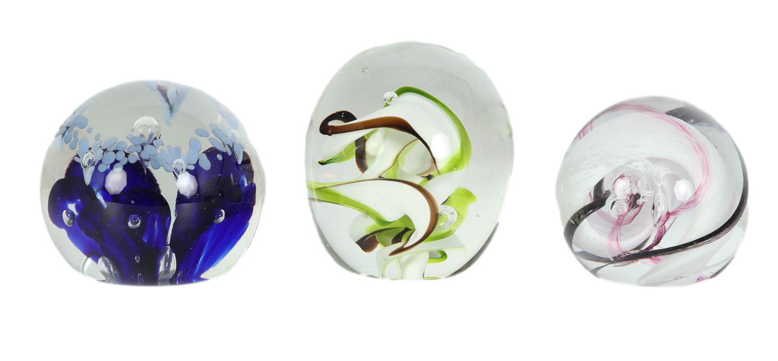 Studio Hand Blown Cased Glass Paperweight 3pc LOT (1 of 5)