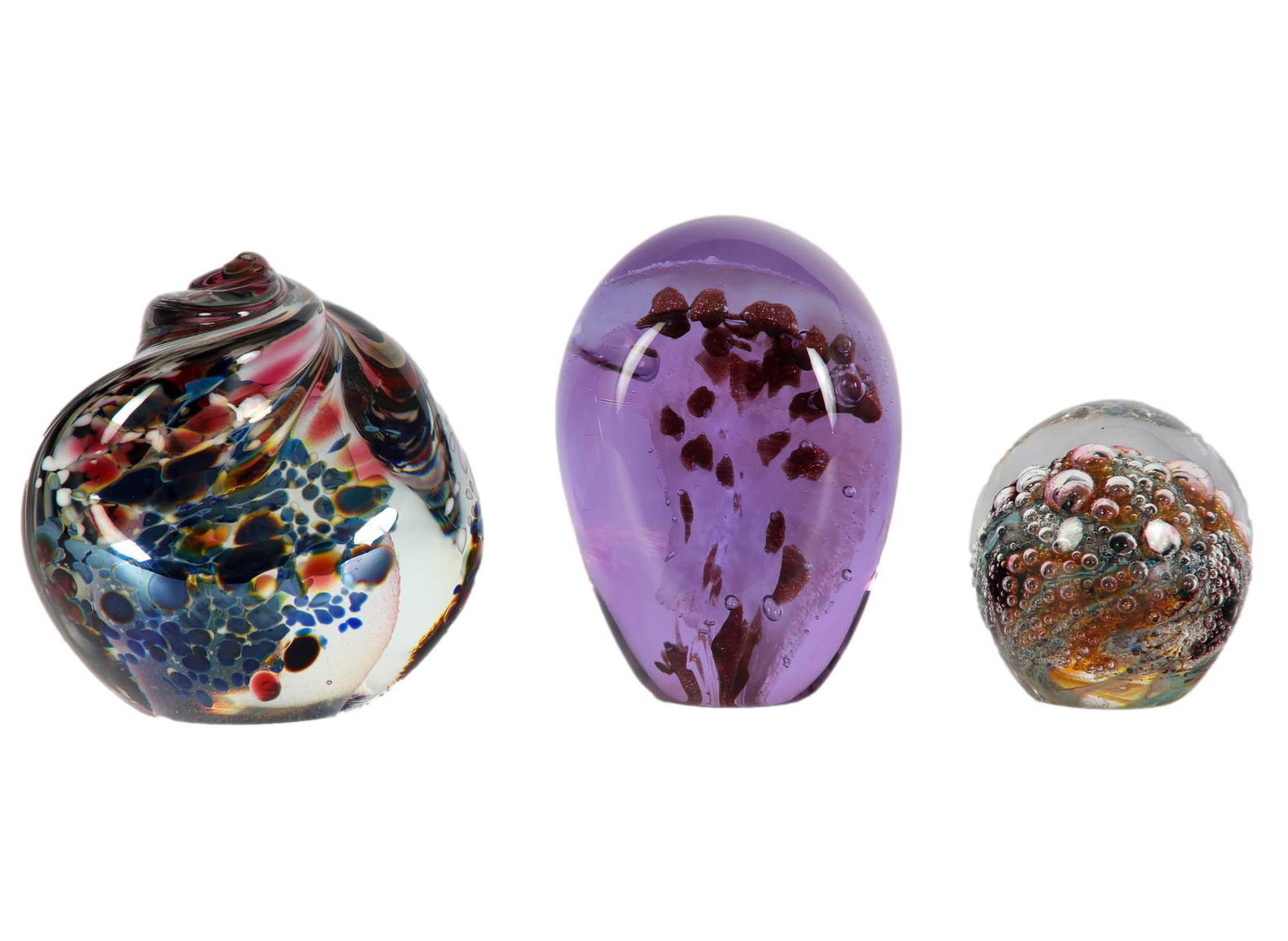 Studio Blown Art Glass Paperweight 3pc LOT SIGNED (1 of 5)