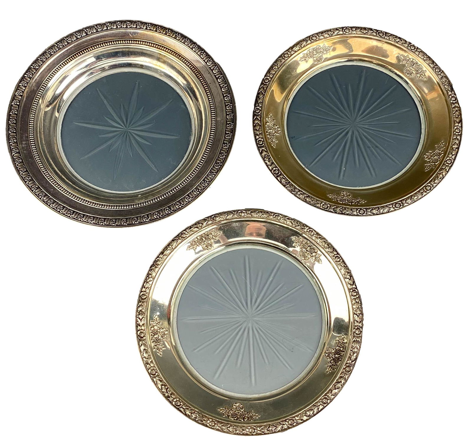 Sterling Silver 925 Glass Candy Nut Plate 3pc LOT (1 of 6)