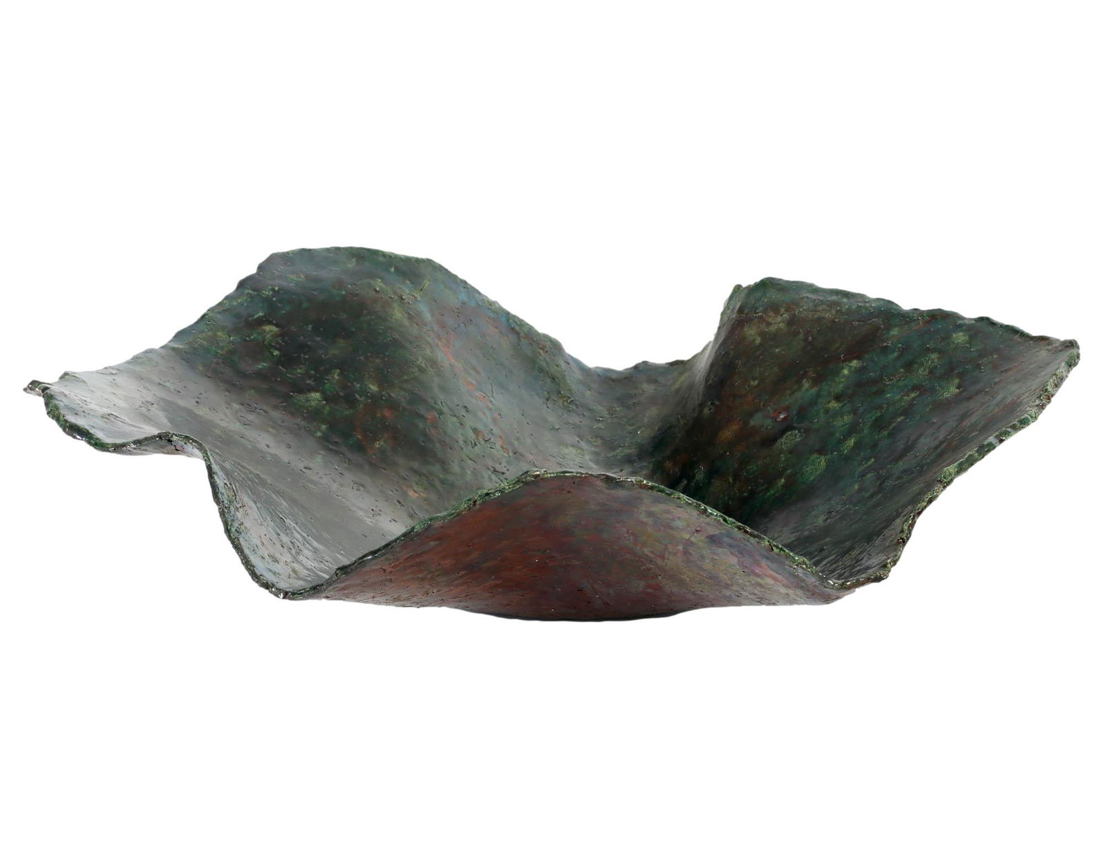Raku Style Ceramic Large Scalloped Ruffled Bowl (1 of 5)