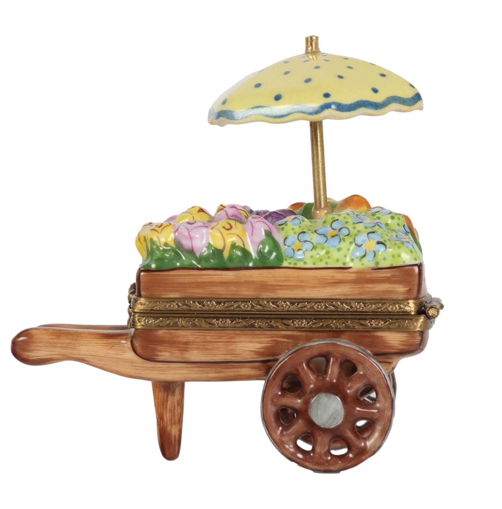 Limoges Flower Cart Umbrella Porcelain Trinket Box (1 of 5)