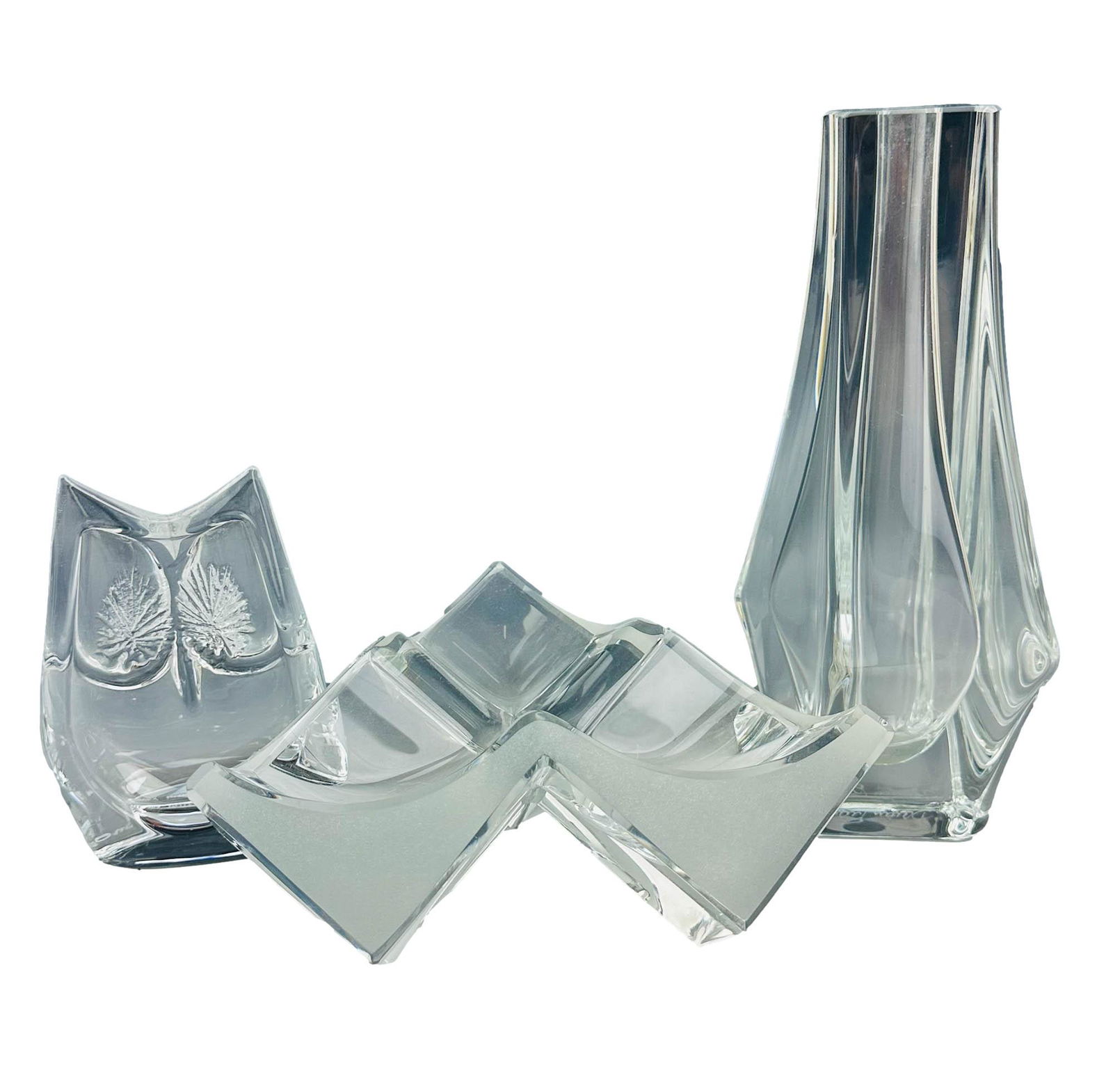Daum French Crystal Glass Owl Vase 3 Section Bowl (1 of 5)