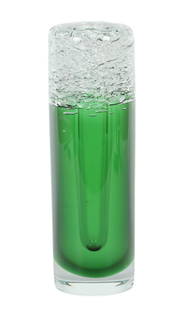 Frantisek Vizner Mid Century Modern Art Glass Vase: Frantisek Vizner ( 1936 - 2011, Czechoslovakia ). Features a studio hand blown cylinder / tubular shaped HEAVY glass vase with an emerald cased body, the clear / colorless upper portion having a crack