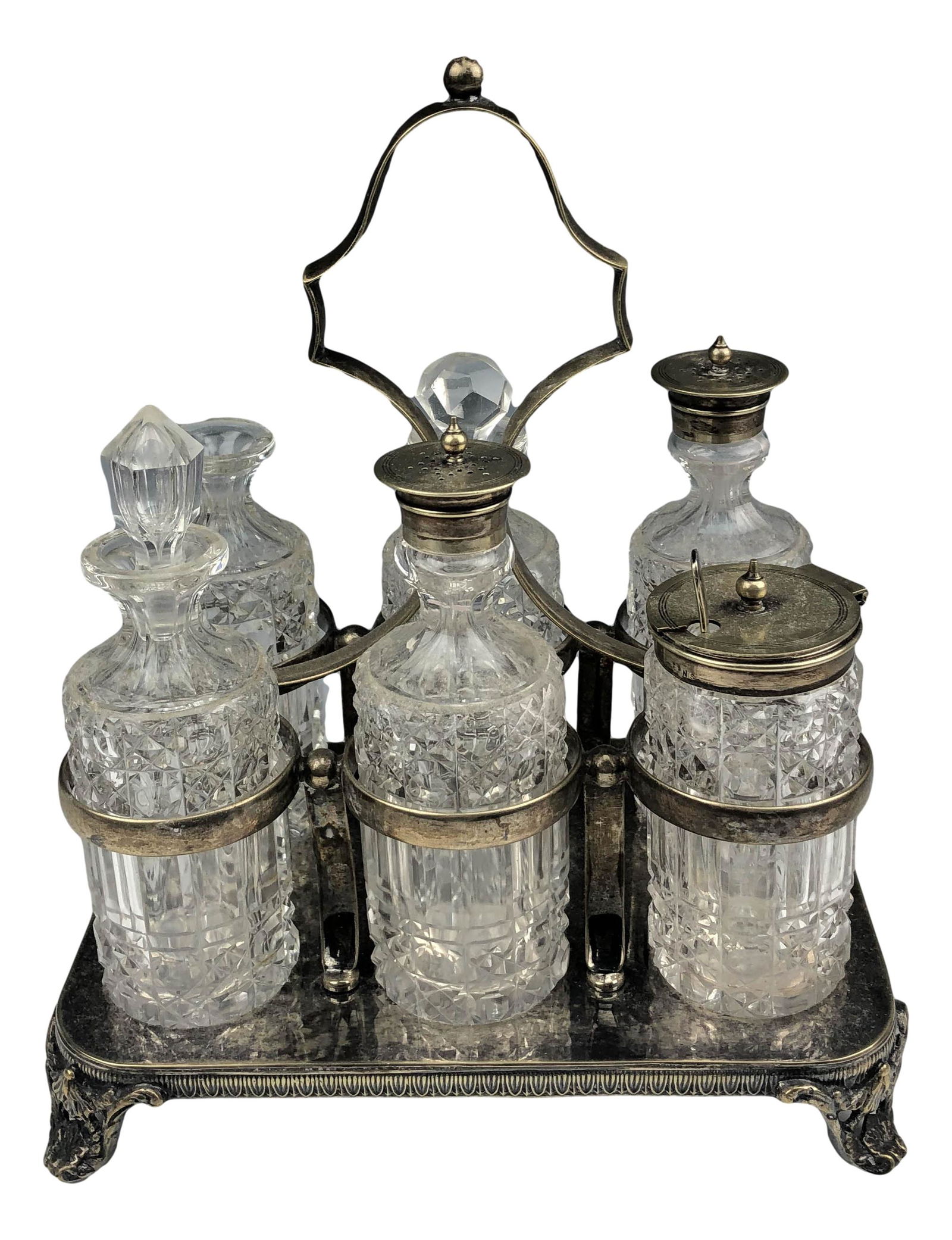 Victorian Silver Plate w/ 6 Glass Bottle Cruet SET (1 of 4)