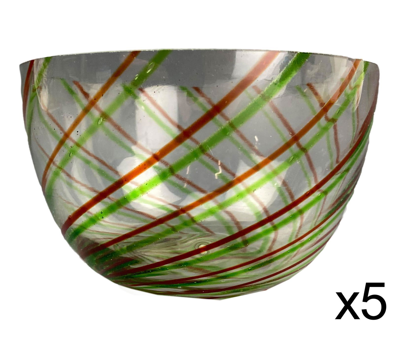 Murano Candy Cane Stripe Glass Serving Bowl LOT (1 of 4)
