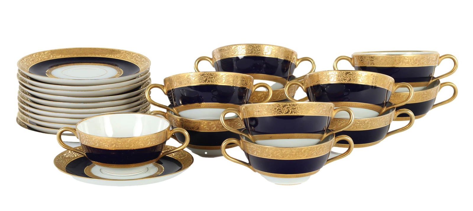 Hutschenreuther Cobalt Gold Cream Soup Saucer LOT (1 of 5)