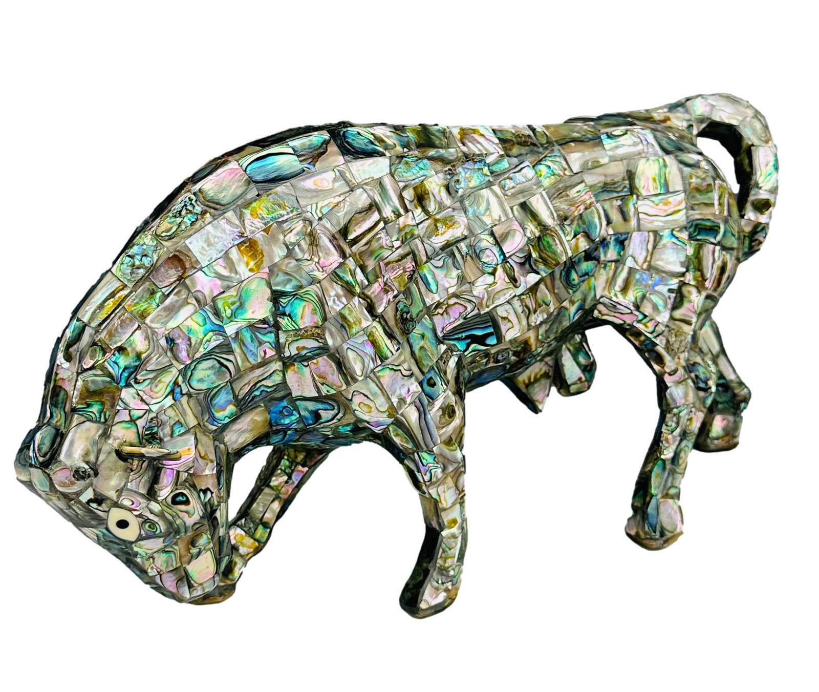 Mid Century Modern Abalone Shell Bull Sculpture (1 of 4)