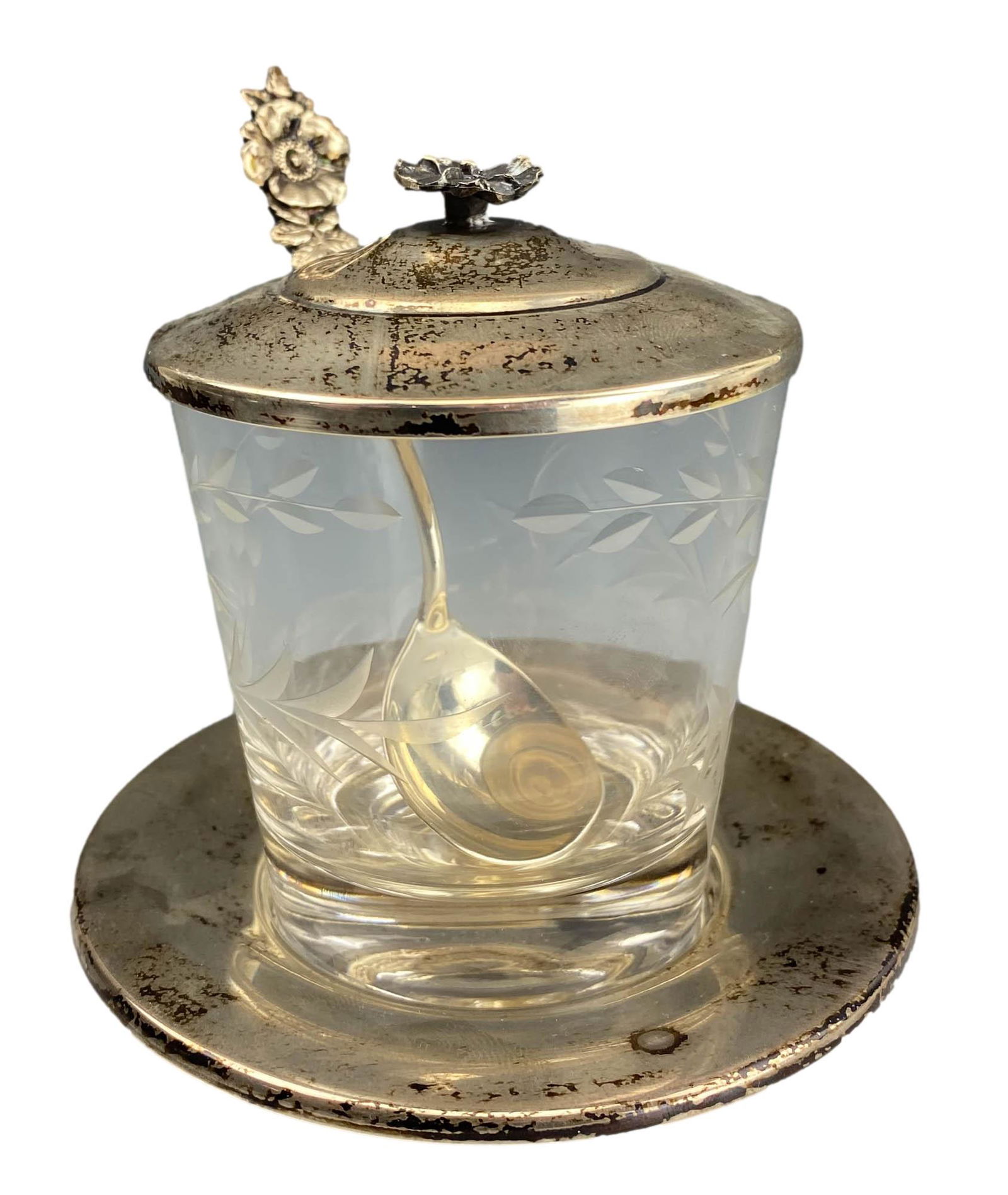 Reed Barton Sterling 925 Glass Mustard Pot w Spoon (1 of 6)